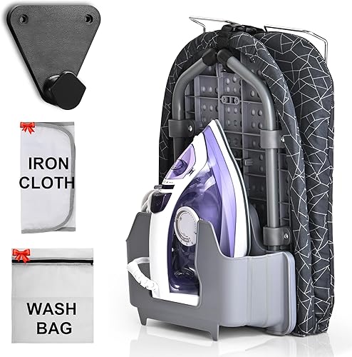 KLIFI Tabla de planchar pequeña Tabla de planchar plegable que se pliega y cuelga para ahorrar espacio, dormitorios, cuartos de servicio y usos de