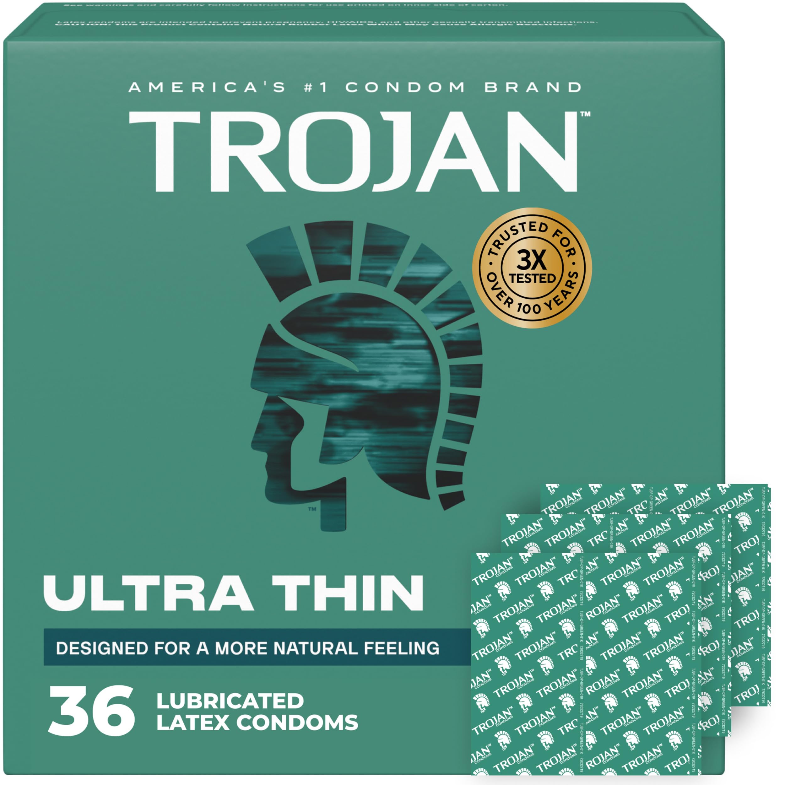 TROJAN Ultra Thin Condoms for Sensitivity, Lubricated TROJAN Condoms for Men, 36 Count Value Pack