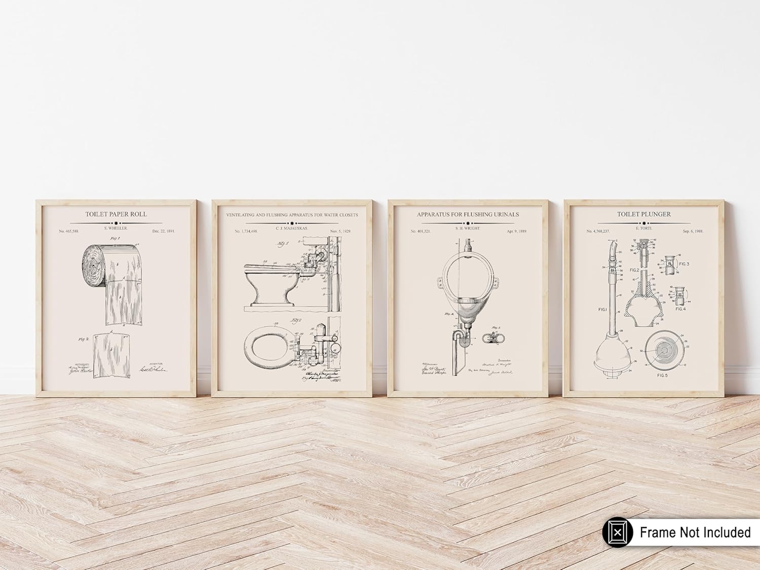 Poster Master 4-Piece Toilet Blueprint Poster - Toilet Paper Patent Print - Urinal Design - Toilet Plunger Design - Bathroom Art - Technical Drawing - Great Bathroom Decor - 16x20 UNFRAMED