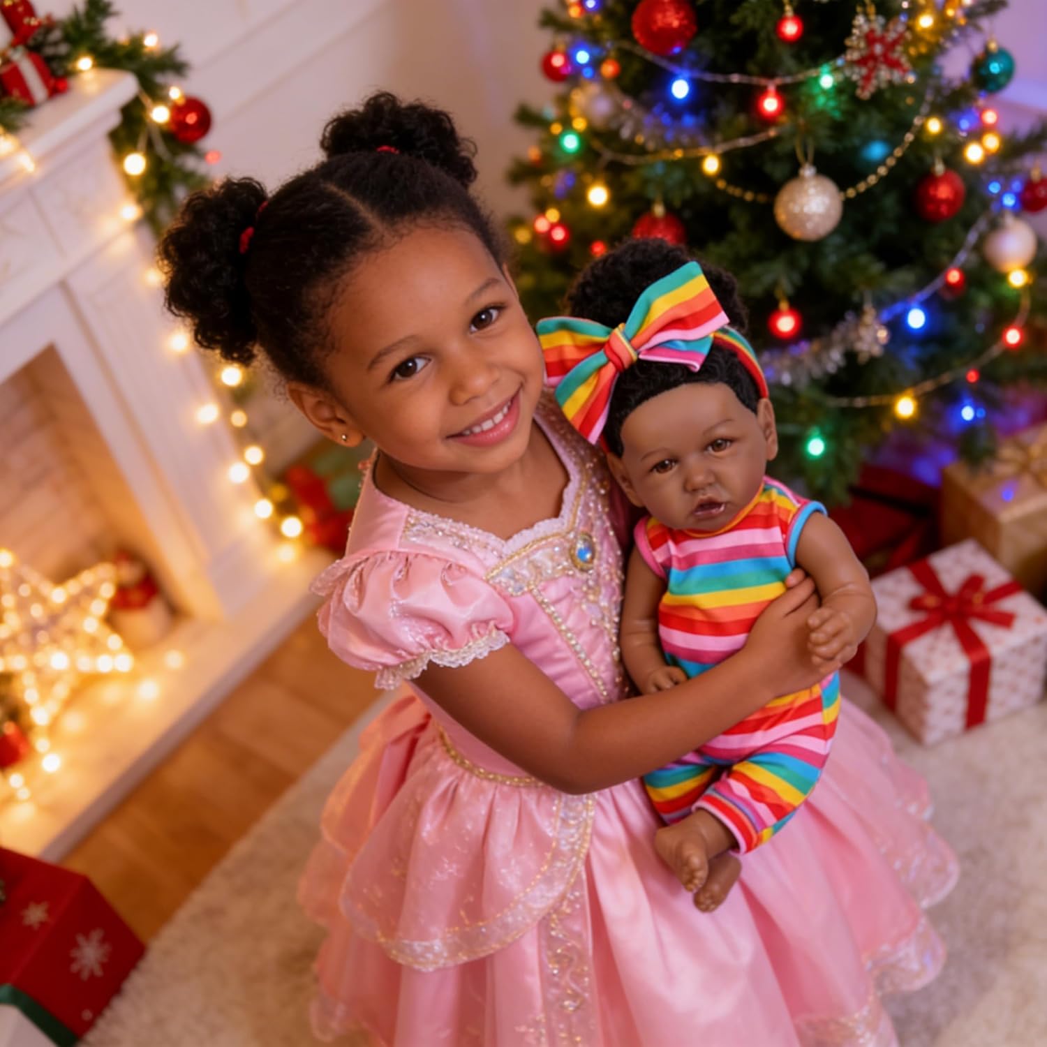 EKOKIZ Real Life Baby Dolls 20-Inch Reborn Baby Dolls with Hair Soft Cloth Body Baby African American Realistic Baby Doll That Look Real Fake Baby Doll with Toy for Kids Age 3+