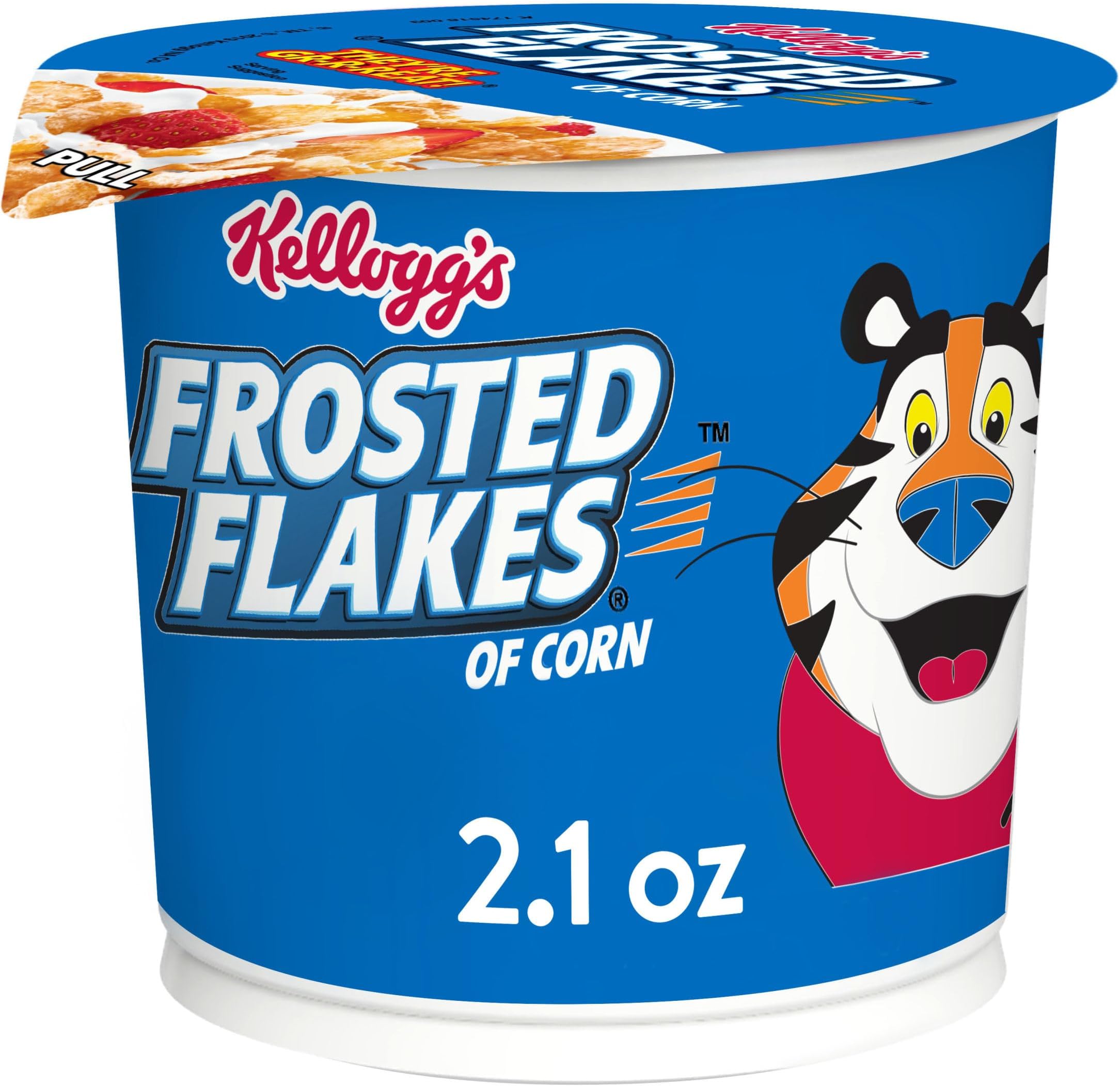 Frosted Flakes Cold Breakfast Cereal Cup, 8 Vitamins and Minerals, Kids Snacks, Original, 2.1oz Cup (1 Cup)