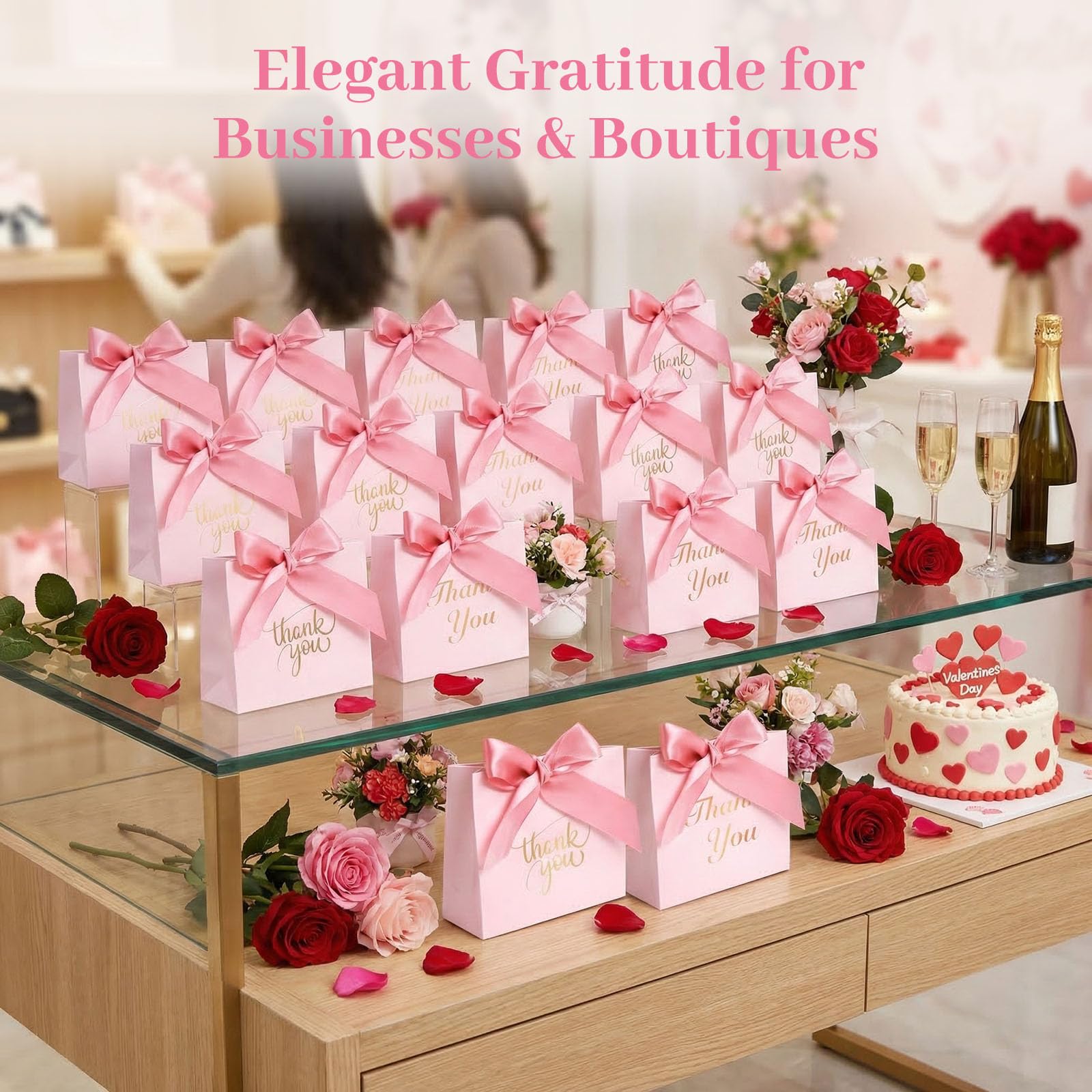 VGOODALL 24PCS Thank You Gift Bags, 4.5x3.9x1.8Inches Mini Party Favor Bags Pink small Candy Boxes with Ribbon Small Gift Boxes for Wedding Bridal Baby Shower Birthday Party