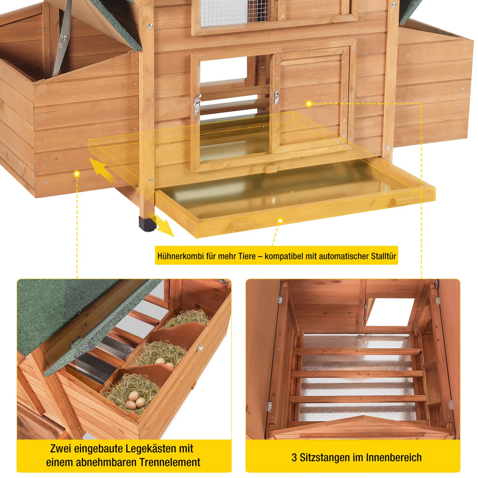 Aivituvin Hühnerstall mit Rädern – Außengerichtetes Tragbares Hühnerhaus mit Legebox und wetterfestem mobilen (Holz, L)