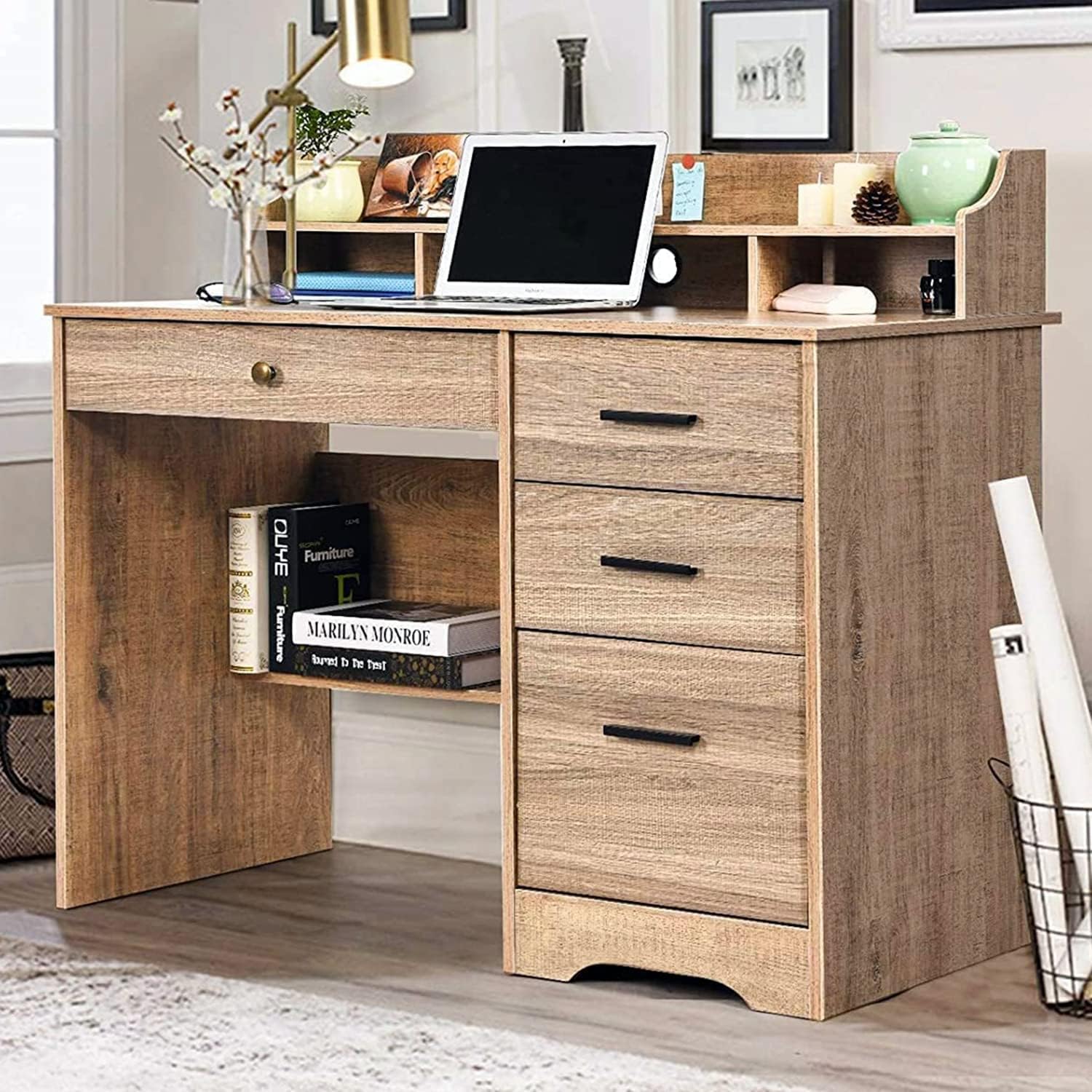 4 EVER WINNER Computer Desk with 4 Drawers and Hutch