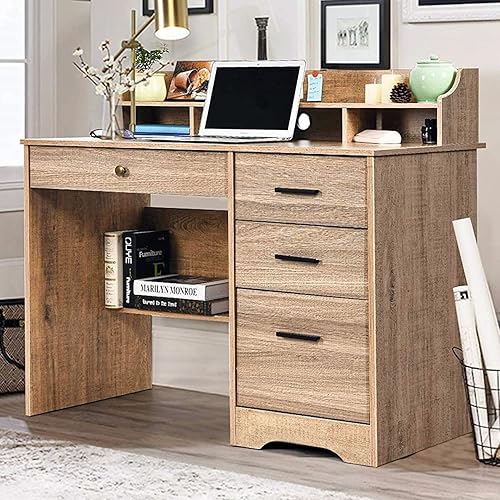 Miniatura 6 de 4 EVER WINNER Escritorio para computadora con 4 cajones y cabaña escritorio de oficina en casa escritorio de estudio con cajones y estantes para