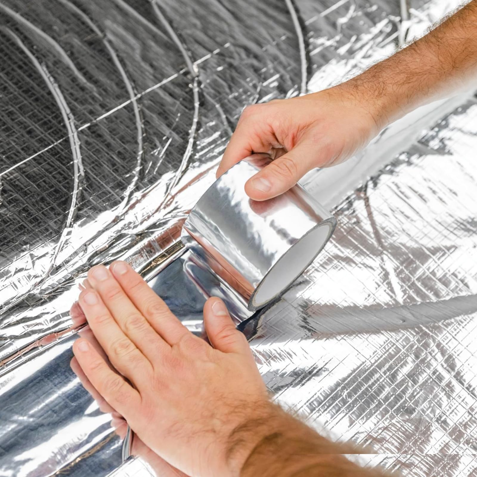 PUWOWYE Cinta De Aluminio, Cinta Aluminio Adhesiva Impermeable y Resistente al Calor, Aluminio Para Sellar para Barreras de Vapor, Sistemas de Ventilación y Aire Acondicionado (50 mm x 10 m)