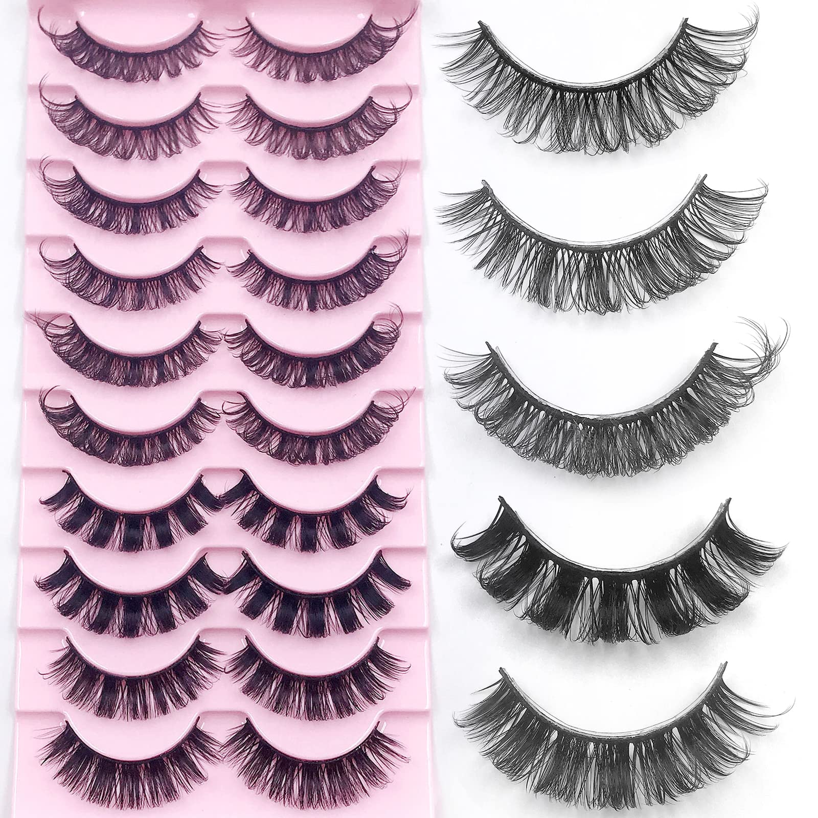iflovedekd5 Styles Mix Fluffy Russian Curl Lashes 10 Pairs Russian Strip Lashes Natural Fake Lashes Pack Wispy Russian Lashes D Curl Thick False Eyelashes Dramatic Russian Volume Strip Eyelashes