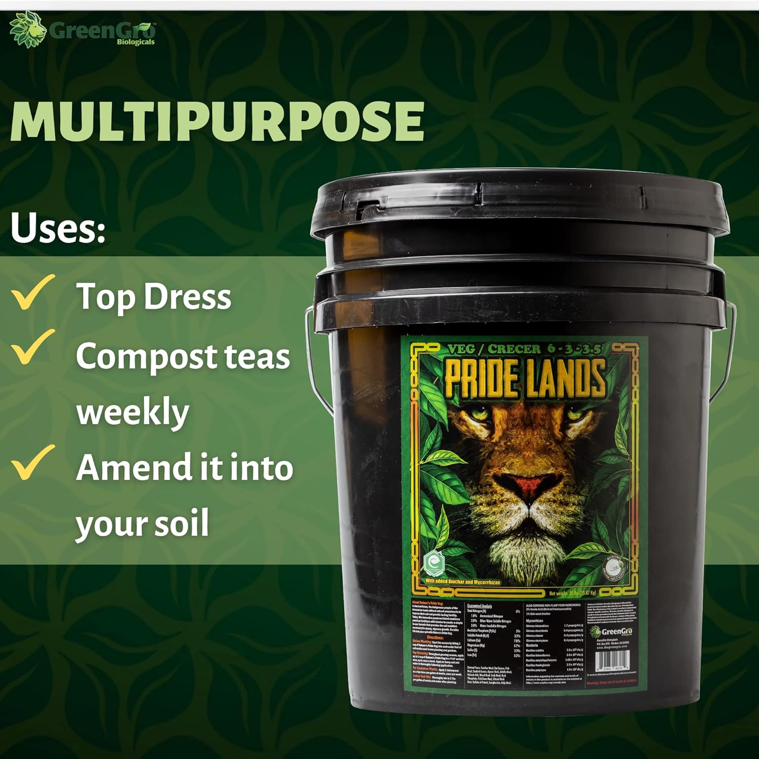 Pride Lands Veg Premium Organic Dry Top Dress Fertilizer for The Vegetative Cycle, Bigger Buds and Healthier Plants with Our Complete Veg Food, Easy to Use and All Natural, Safe for Plants You Consume, 35 lb