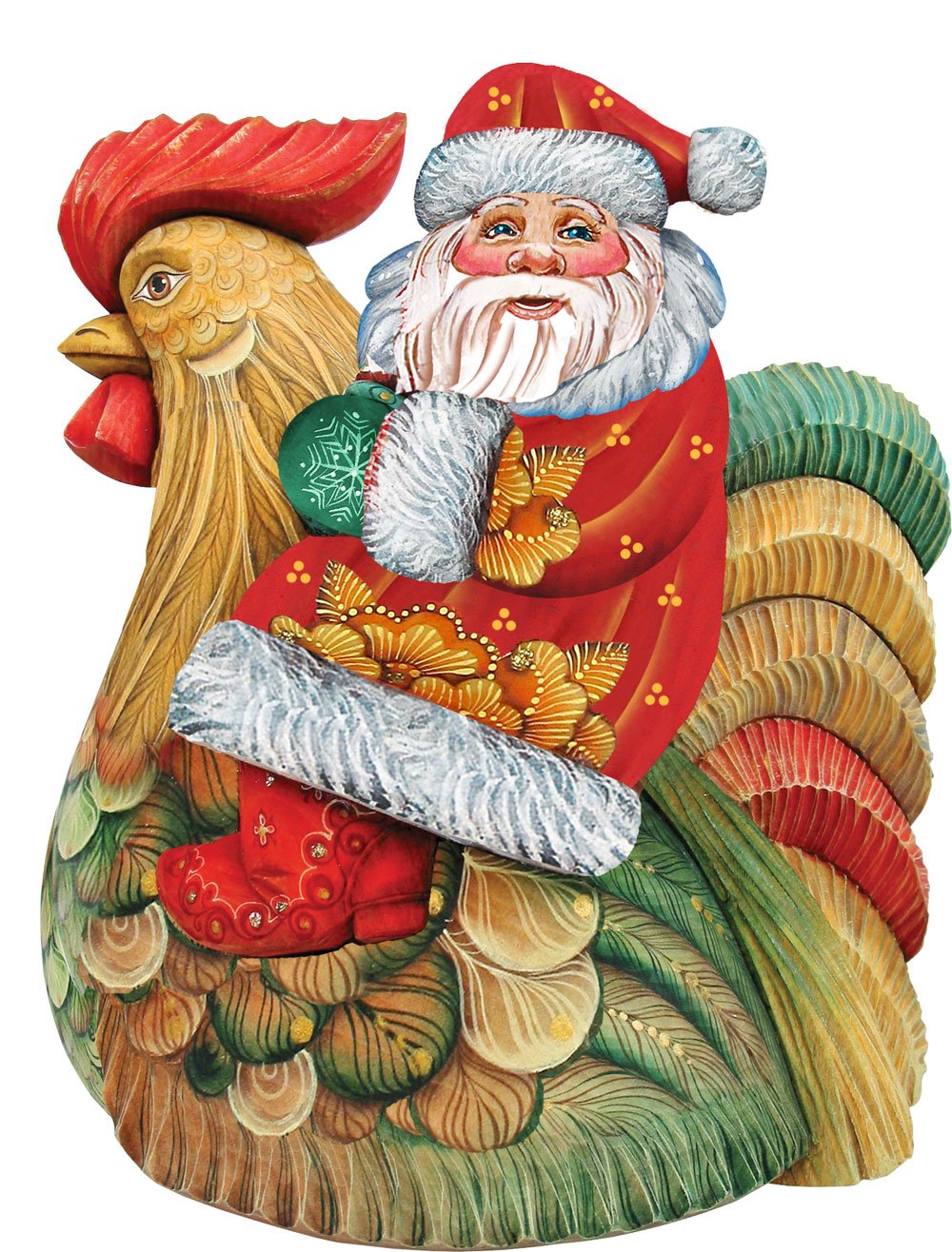 G. Debrekht Santa On Rooster Deco Ornament, MULTI