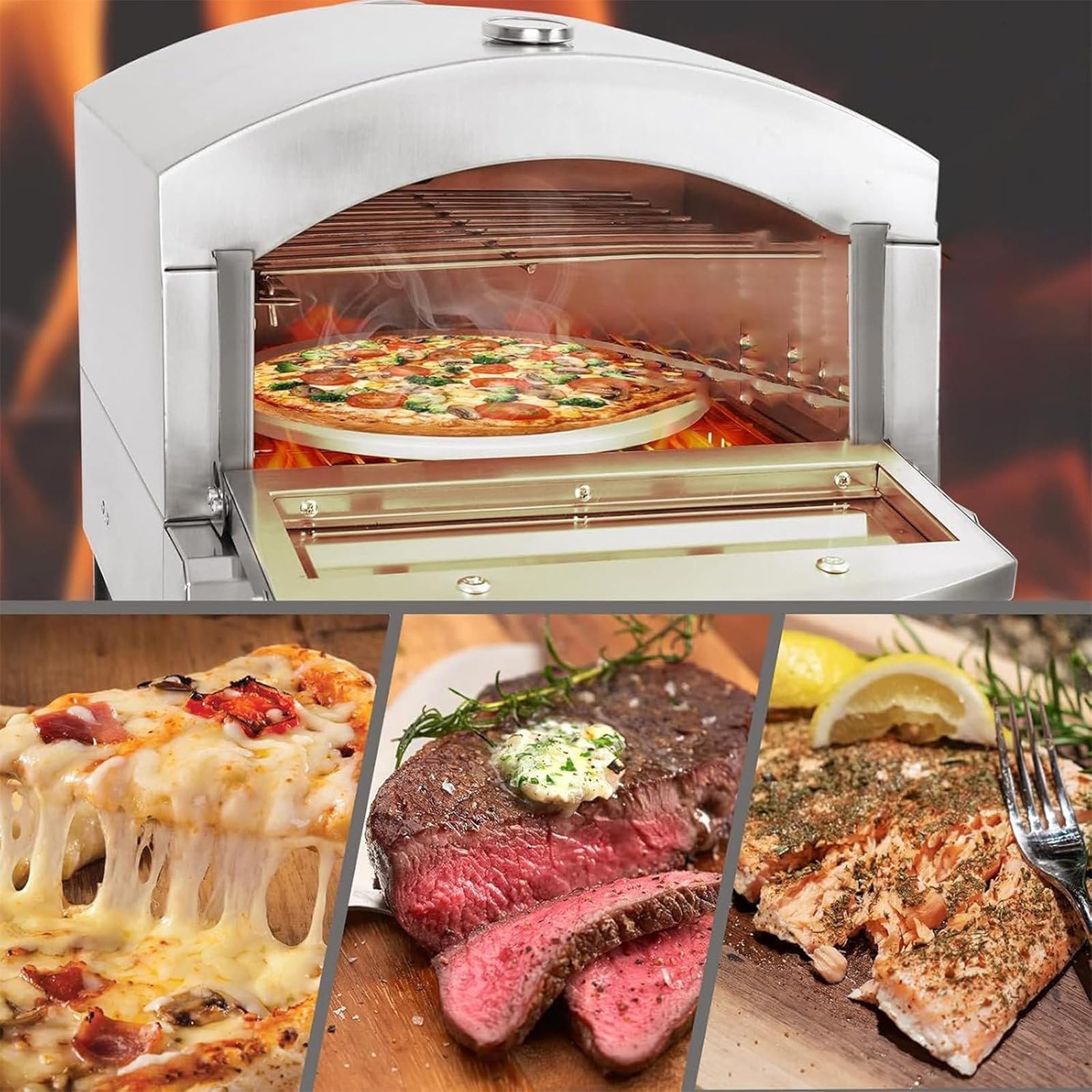Forno per Pizza Elettrico/Gas, Macchina per Pizza da Banco in Acciaio Inox a Doppio Strato, Forno per Pizza Commerciale/Domestico per Esterni,Gas