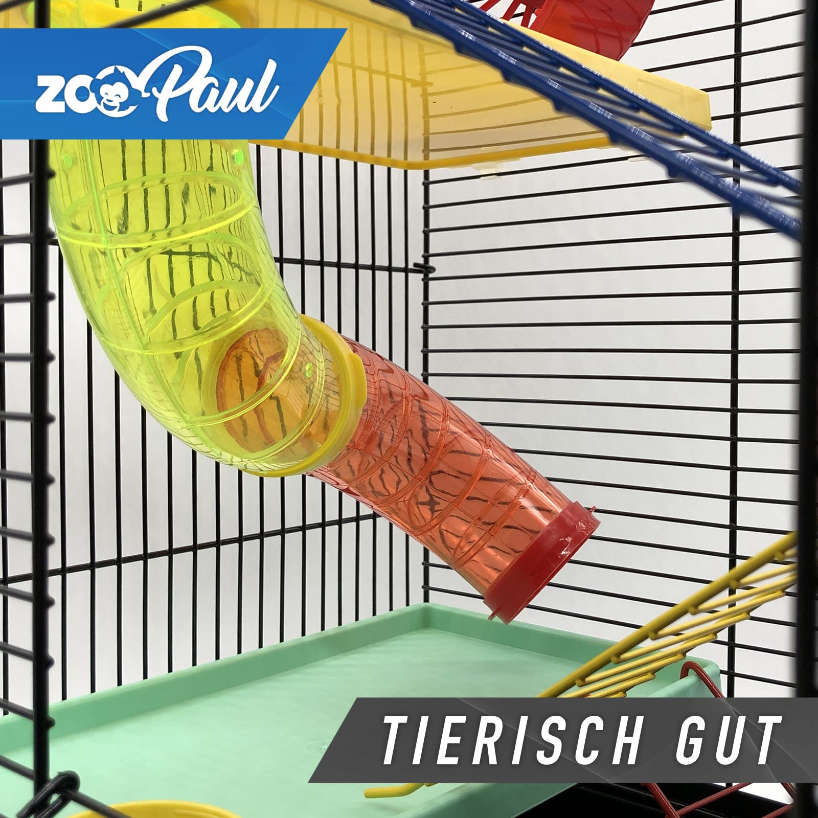 ZooPaul Hamsterkäfig XXL mit Zubehör Bunt für Hamster und Mäuse, Nagerkäfig mit Burg, Treppe, Tunnelsystem, Laufrad und Häuschen, 67 x 49 x 32 cm, Schwarz