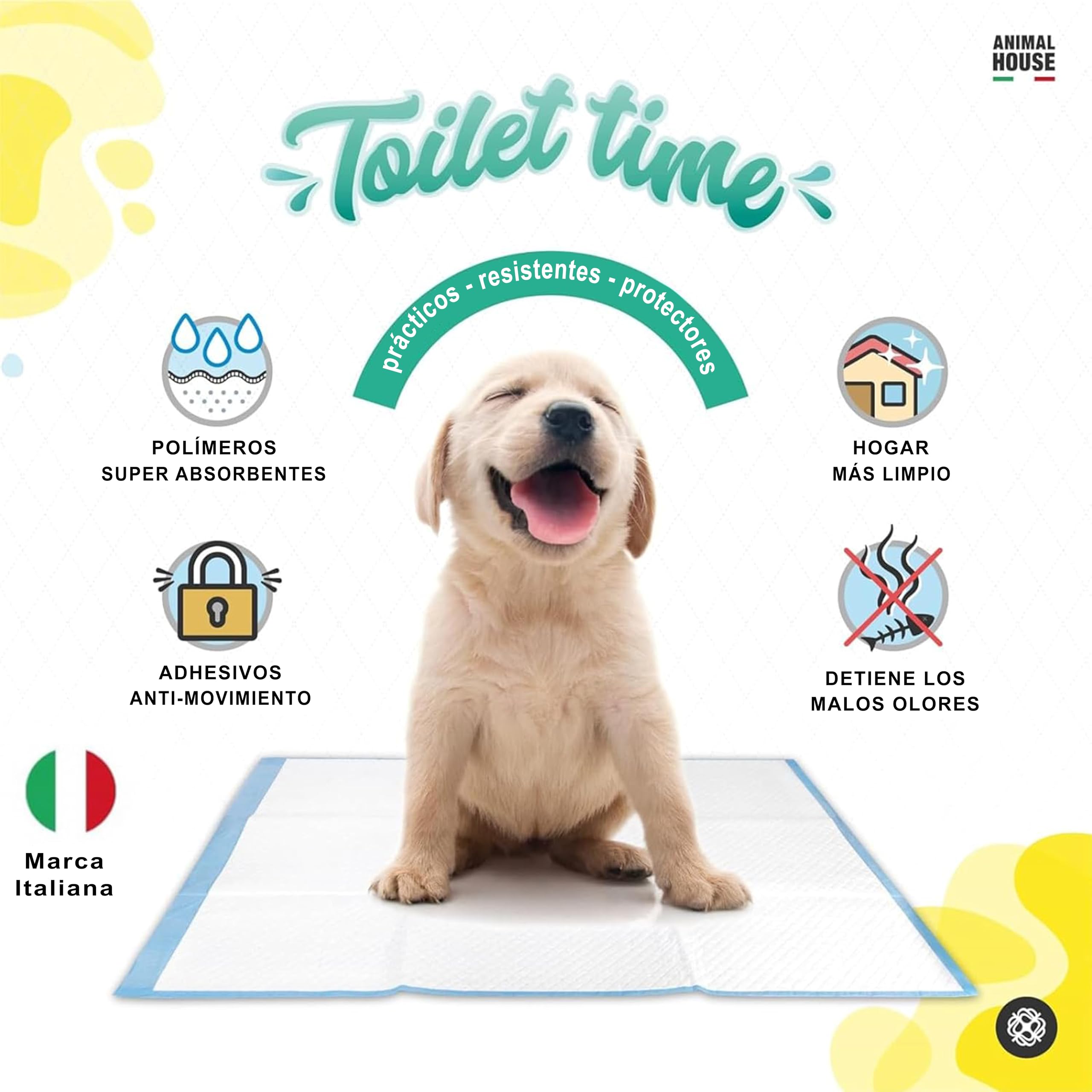 Animal House - Mats higiénico de 120pz Absorbente con manzanilla - Alta absorbencia - Libre de Polvo - Contiene los olores - Protege la casa - (60x60 cm, 120)