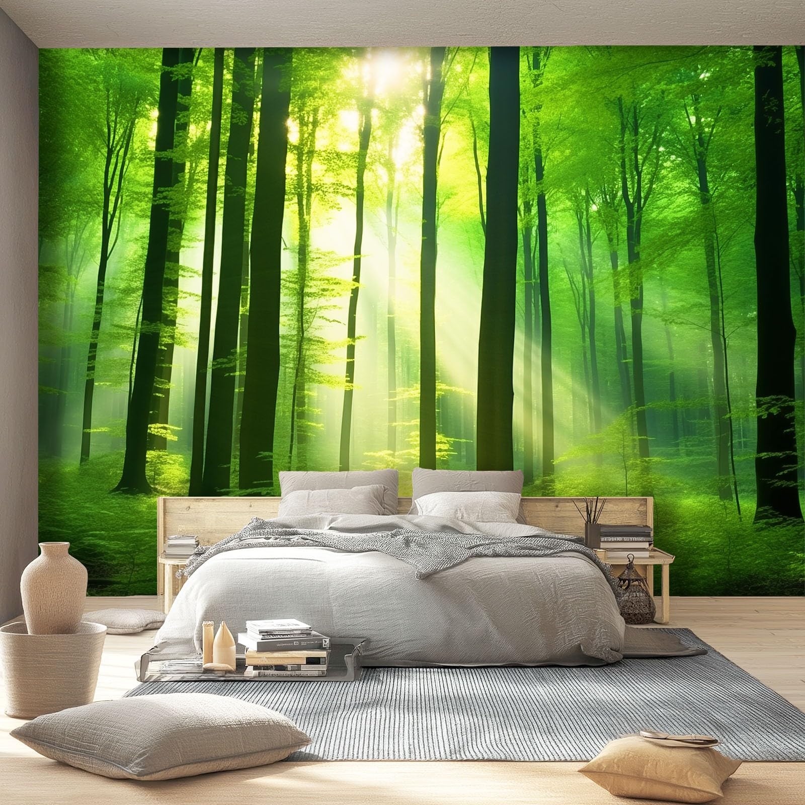 Fototapeta, wzór drzew, 400 x 280 cm, włóknina, sztuka ścienna, mural zielony, naturalny las, tapeta do sypialni, salonu, łazienki, dorosłych, nie odkleja się i nie przykleja