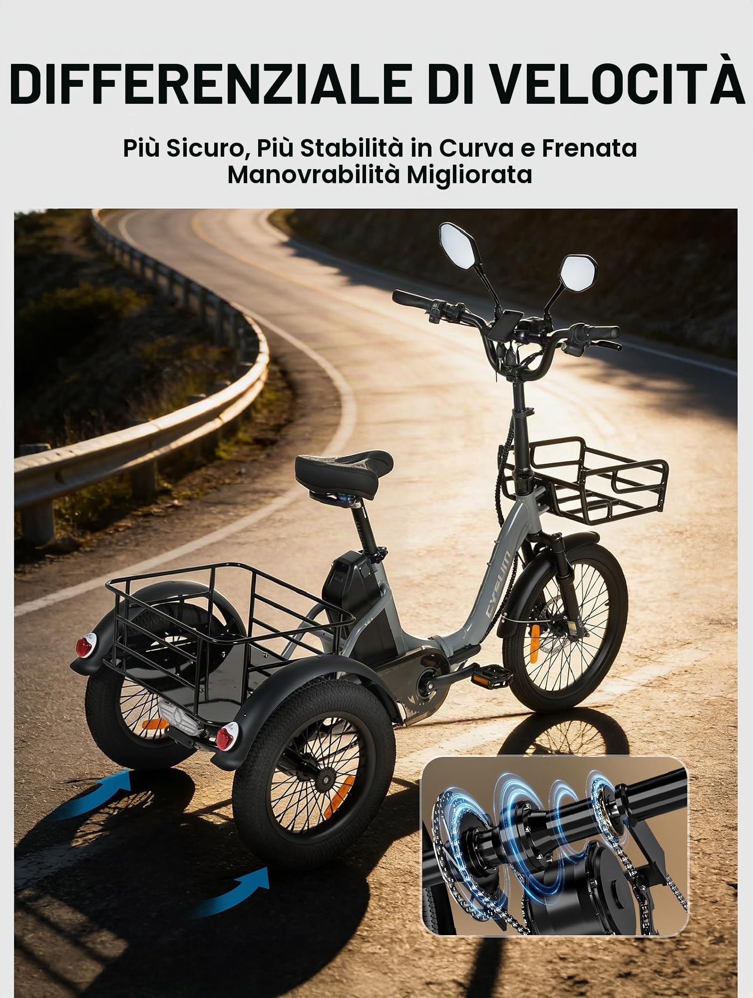 cysum Triciclo elettrico per adulti AG1 Pro, dotato di batteria da 48 V e 20 Ah, con un'autonomia fino a 150 chilometri; biciclette pieghevoli e da carico, dotate di NFC e funzione di retromarcia