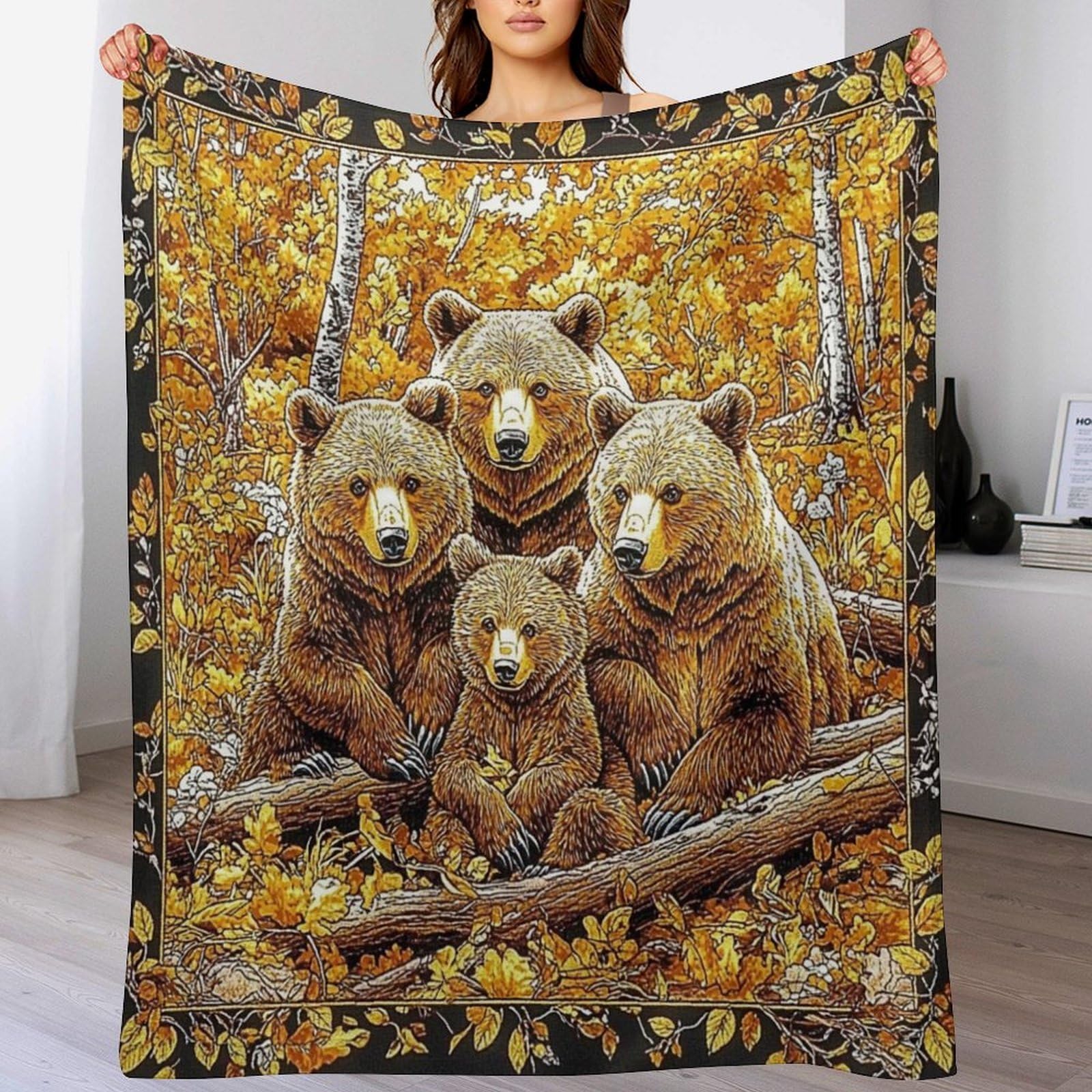 Plaid lit et canape Bear Woods en peluche pour une ambiance d'automne
