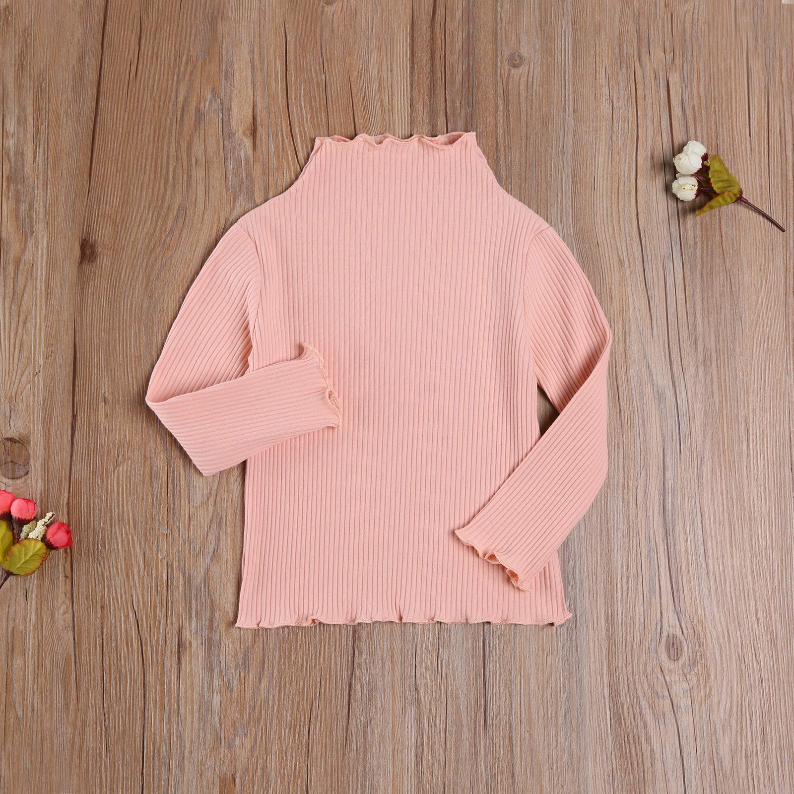 Toddler Kids Baby Girl Long Sleeve Mock Neck Knit Sweater Lettuce Trim Pullover Blouse Tops (Pink, 1-2 Years)