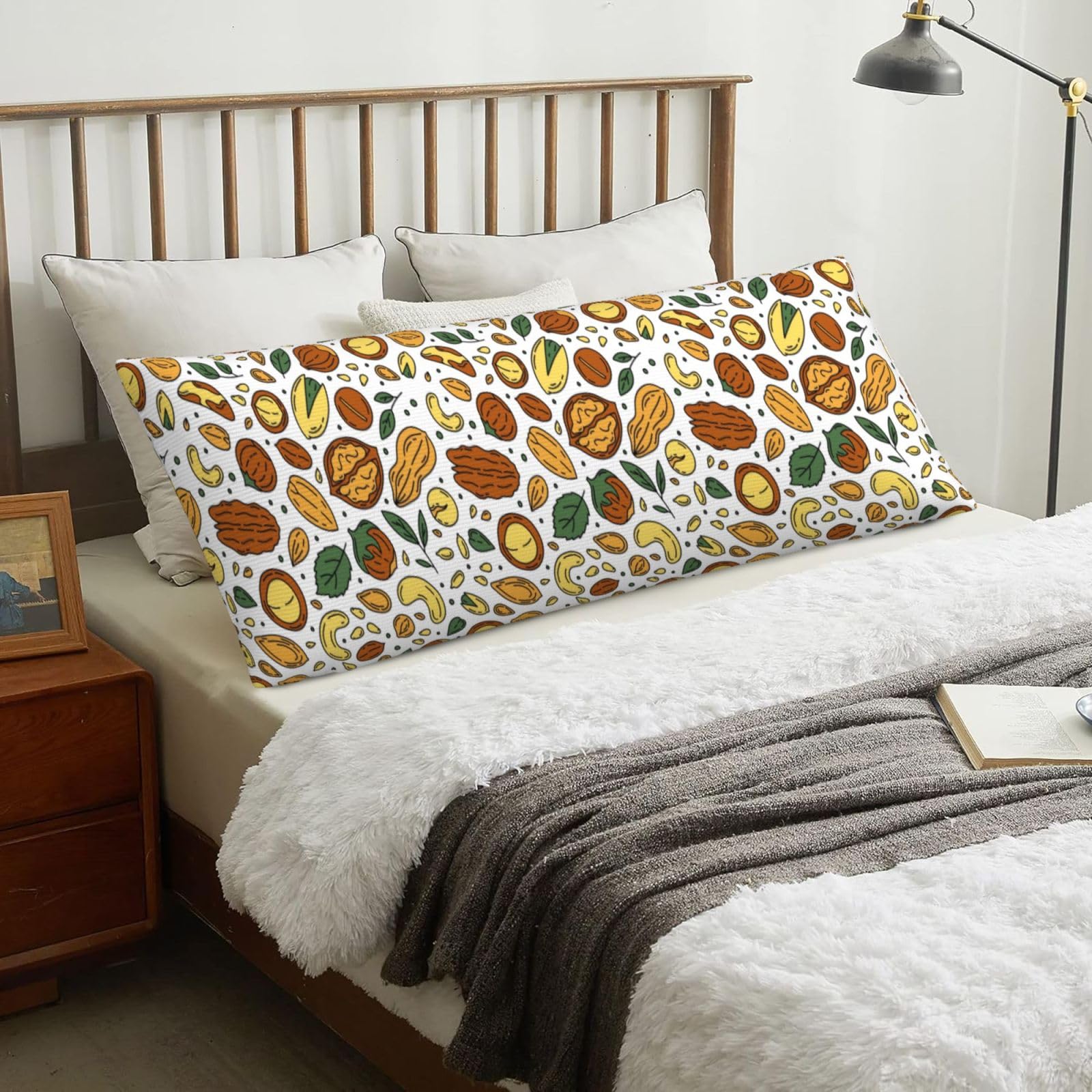 Doodle Style Nuts Seeds, Body Pillow Cover with Zipper,Long Body Pillowcase 20 x 60 in