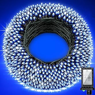 340 LED 90FT Christmas String Lights Outdoor, 12 Pro Modes and Timer Memory & Brightness, Plug in Outdoor Waterproof Green Wire Twinkle Light for for Xmas Yard Tree Wedding Party Decor (Blue)