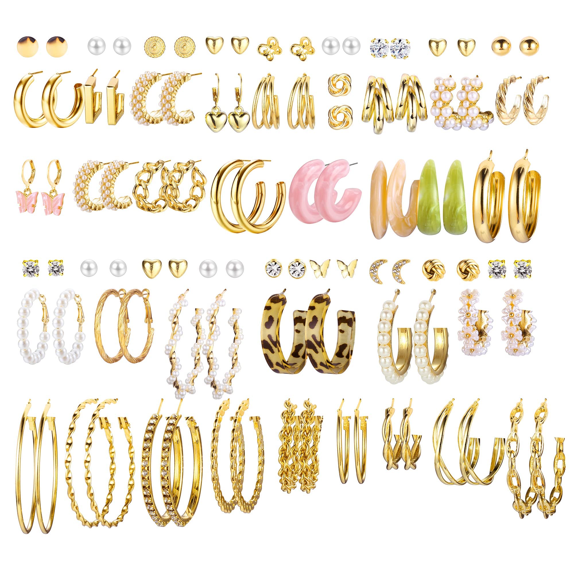 MILACOLATO35-50 Pares Pendientes De Oro Set Para Mujeres Niñas Multipack Moda Colgante Pendientes Chunky Aretes Pendientes Hipoalergénicos Para Fiesta De Cumpleaños Joyería Regalo