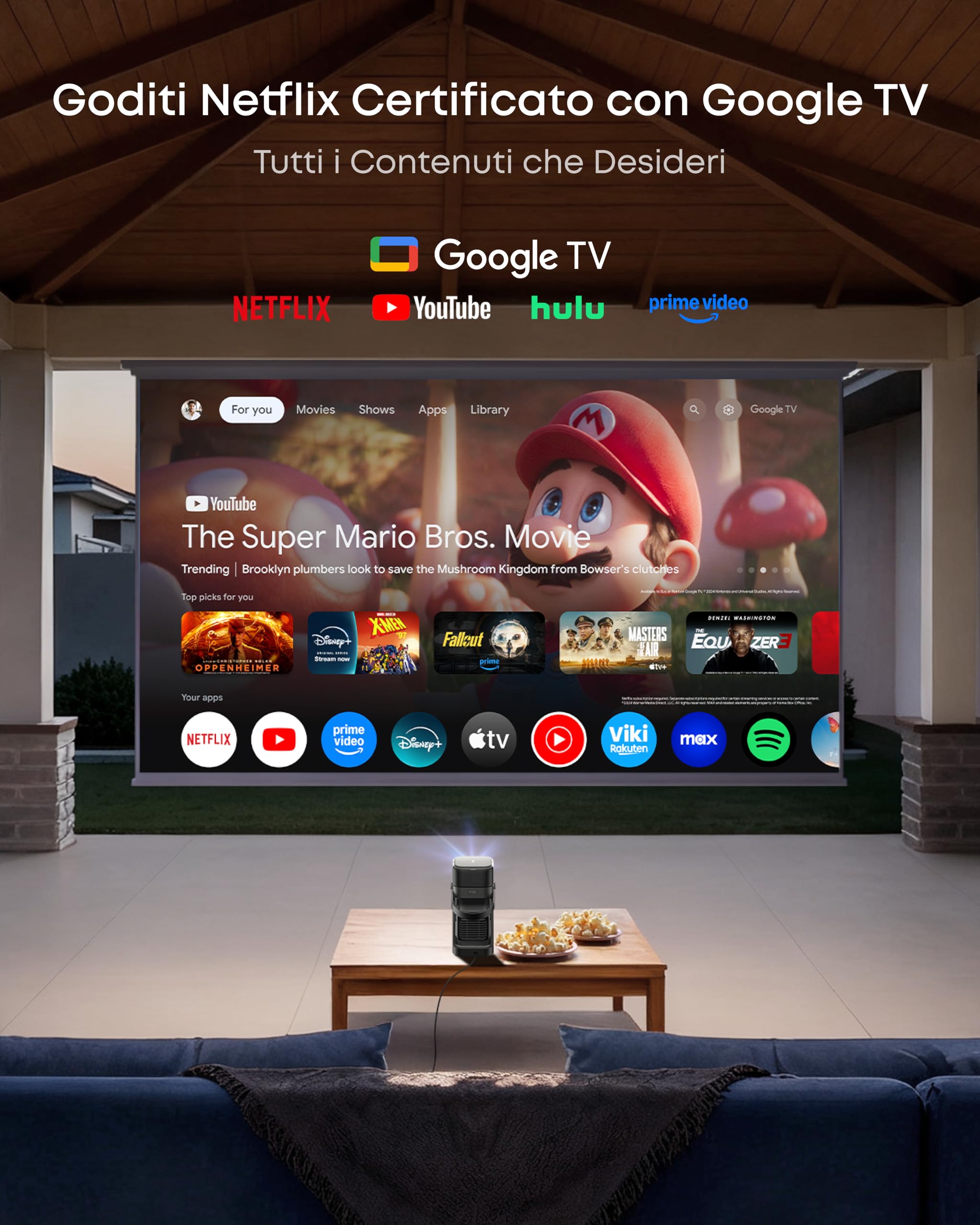 soundcore Nebula P1 Proiettore Portatile GTV Nero, Altoparlanti Rimovibili, 650 ANSI Lumen, 1080P, Suono Surround 2.0 20W, Dolby Audio, Gimbal Integrato, Regolazione Automatica, Schermo 180", Maniglia