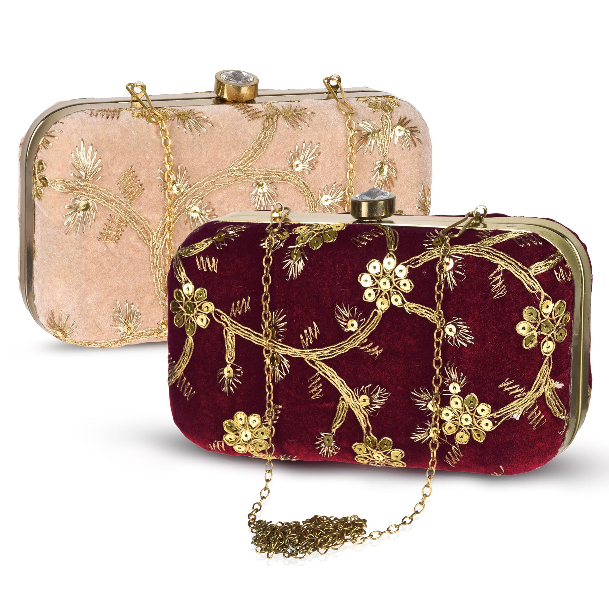Clutch Purse | Wedding Clutch | Party Hand Purse | Women?s Clutch Purse | Detachable Chain Purse | Wallet Hand Bag | Lock System Hand Bag | Pack of 2 | Multi-image-41