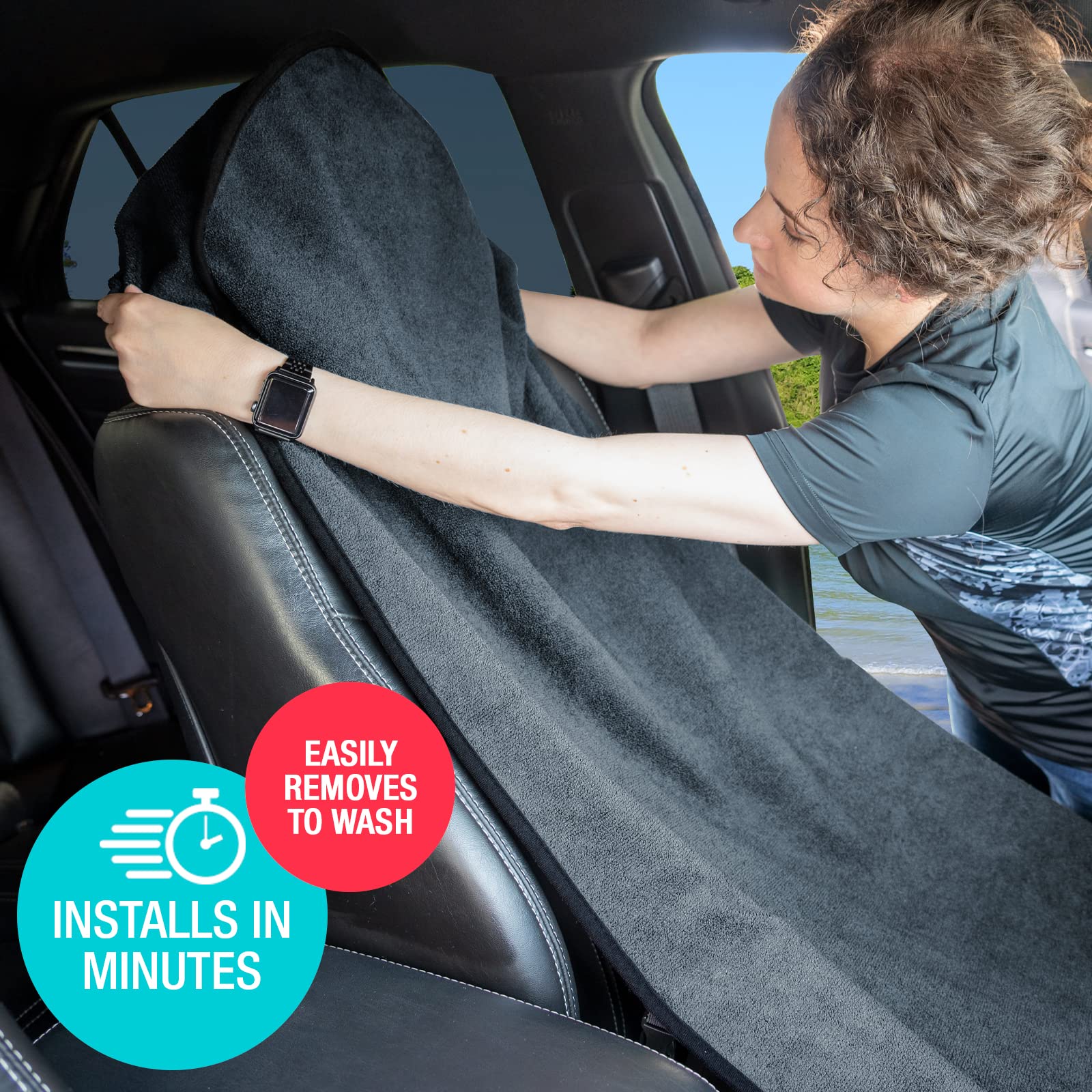 Frottee-Sitzbezug, Autositz-Handtuchschutz, ideal für Fitnessstudio, wasserdicht, universelle Passform für Auto, SUV, Van, LKW, EZ-Passform, rutschfester Griff, maschinenwaschbar, 1 Stück grau