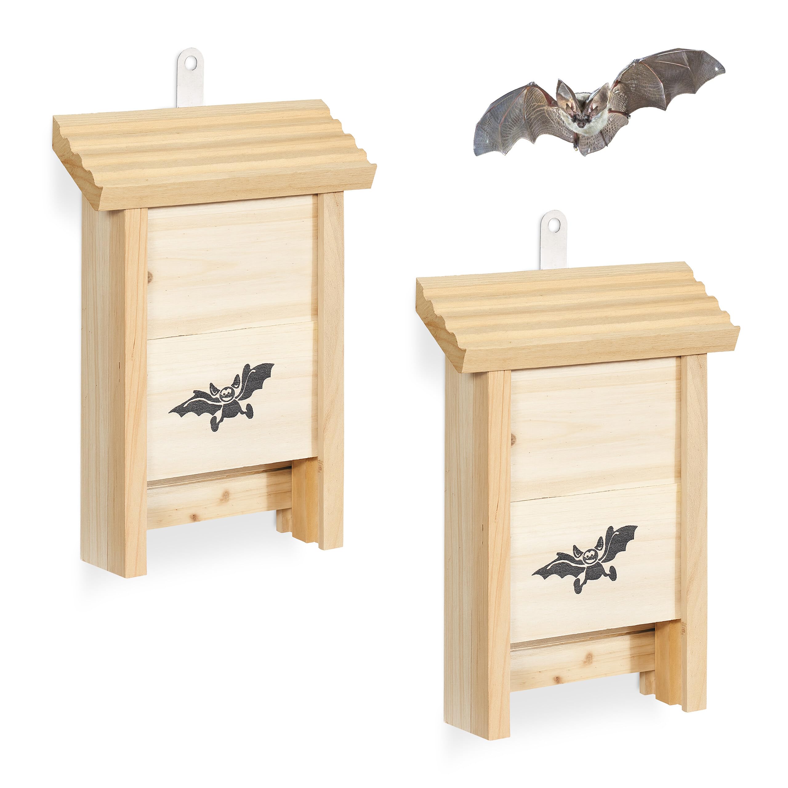 Relaxdays Bat Box Set of 2, Untreated Wood, 25 x 18 x 6 cm, Natural