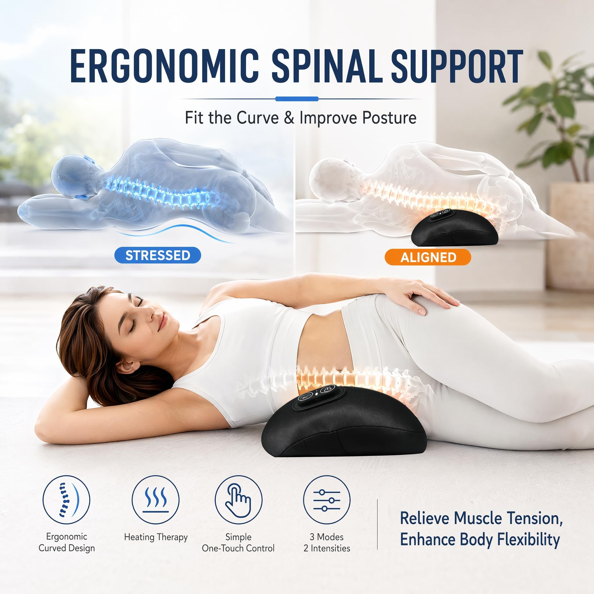 3 in 1 Rückenmassagegerät mit Massage und Wärme | Ergonomische Lendenstütze aus Memory Foam, Rückenstütze für Büro Auto und Zuhause mit Air Lift Funktio