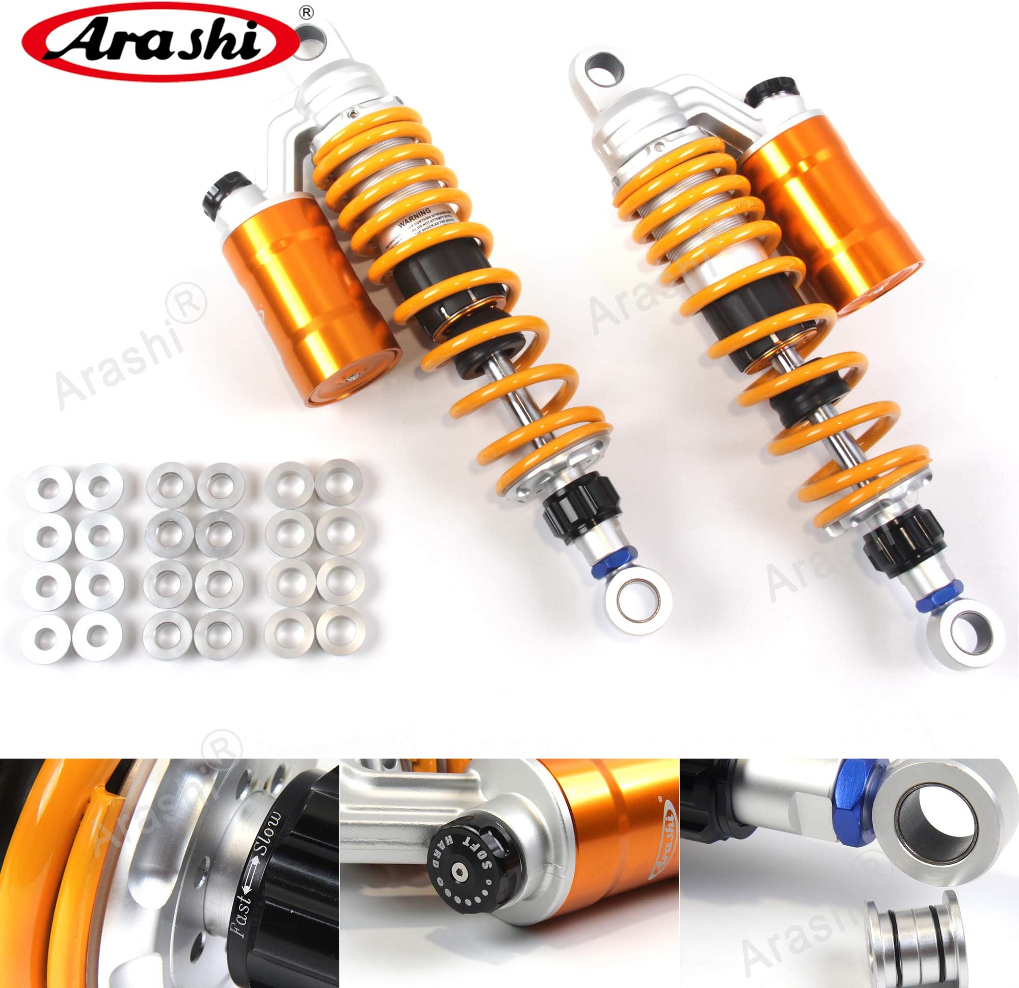 Arashi 360mm /14" Rear Shock Absorber Universal Suspension Compatible with Honda CB1000 Super Four 1992-1995 / CB1300S CB1300F 2013-2019 Motorcycle Accessories Sport/Street/Vintage Bikes Gold 1 Pair