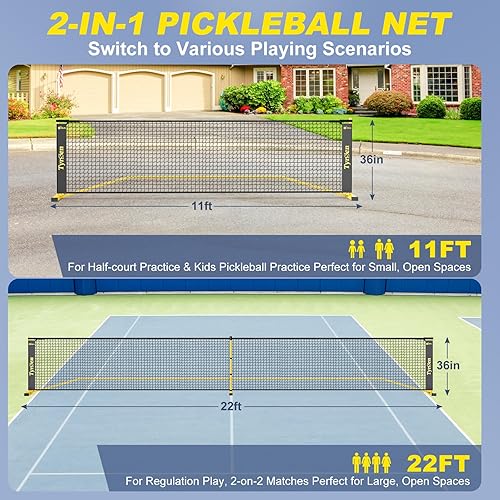 Miniatura 2 de Pickleball Set with Net, 22 FT Regulation Size & 11 FT Half Court Size Pickleball Net, 4 Fiberglass Paddles, Portable Pickle Ball Net System with