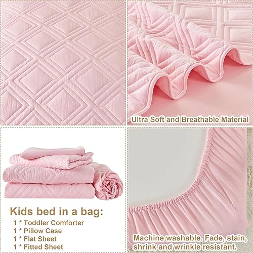 Miniatura 6 de Juego de ropa de cama para niños pequeños de 4 piezas para niñas y niños, juego de edredón de microfibra suave y transpirable para niños, juego de