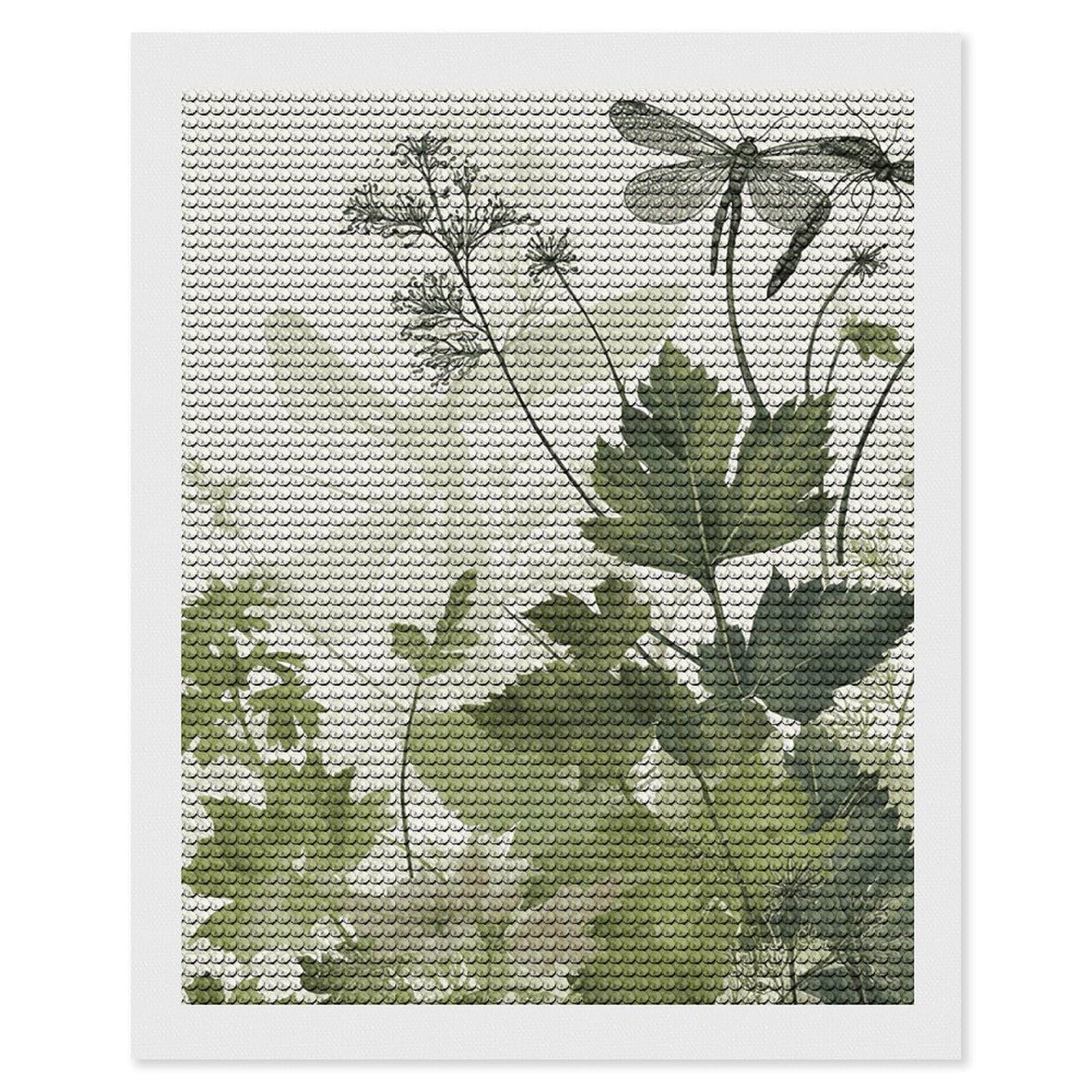 Foliage And Herbs with Dragonflies Winged Diamond Art Kits for Adults, DIY 5D Diamonds Painting Kits for Beginner, Round Full Drill Diamond Dots Painting, Diamonds Pictures Gem Art And Crafts Wall Dec