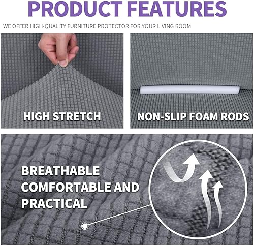 Miniatura 4 de ZNSAYOTX Fundas de sofá biplaza de 3 piezas, con elastano de alta elasticidad, fundas para sofá de sala de estar, fundas para sofá de 2 cojines,