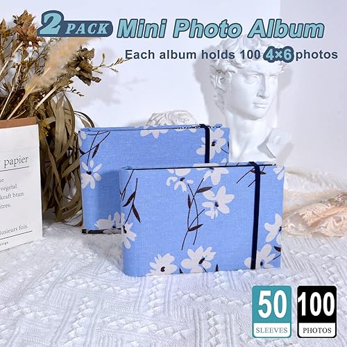 Miniatura 2 de Paquete de 2 álbumes de fotos de 4 x 6, 4 x 6 pulgadas, 100 bolsillos, cubierta de lino, libro de fotos de pequeña capacidad, fácil de clasificar y