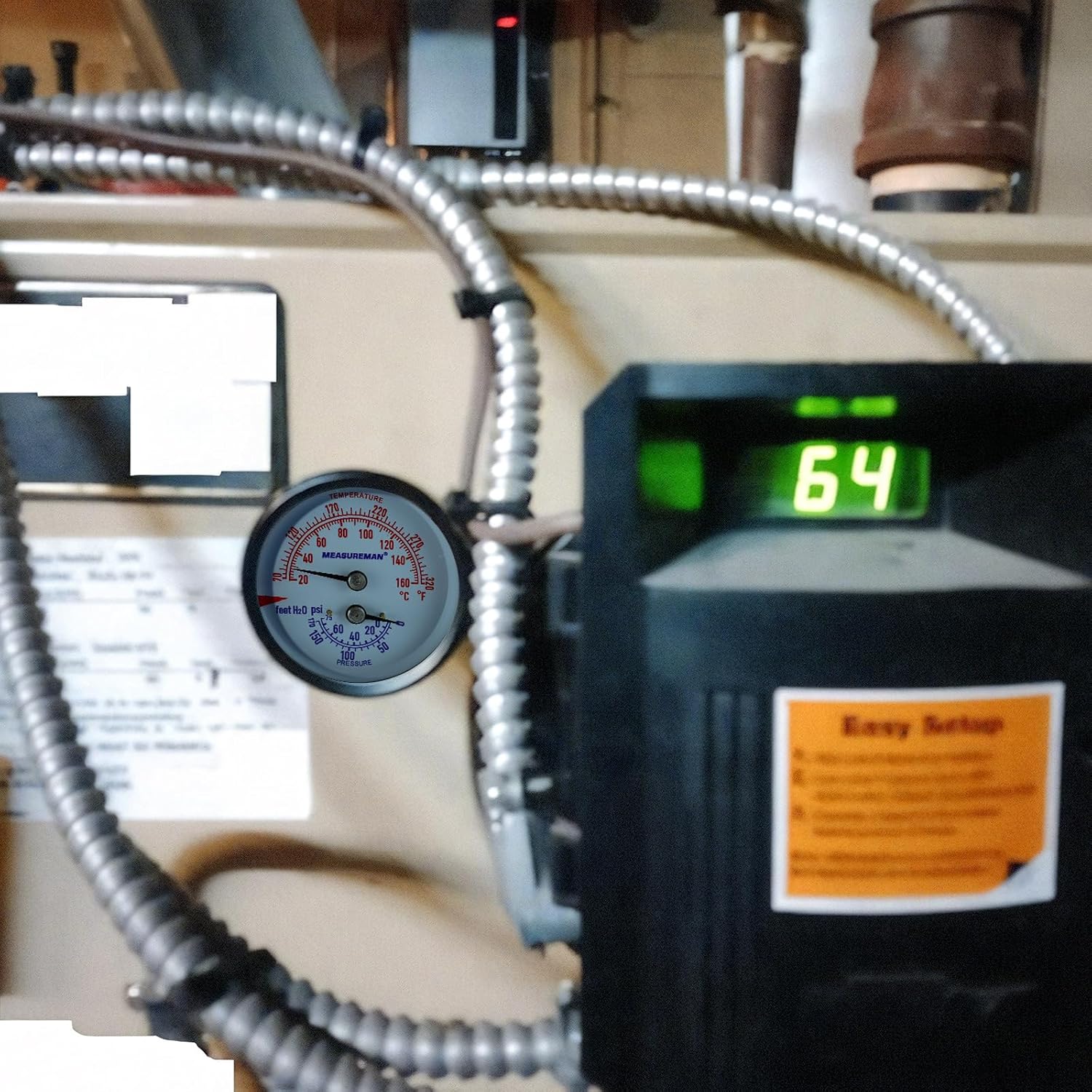 MEASUREMAN Commercial Tridicator, 2.5" Dial, 1/4" NPT Back Mount, Dual Scale 0-75 PSI 70-320°F, Rotatable Case with Adjustable Pointer (1.75'' Stem)