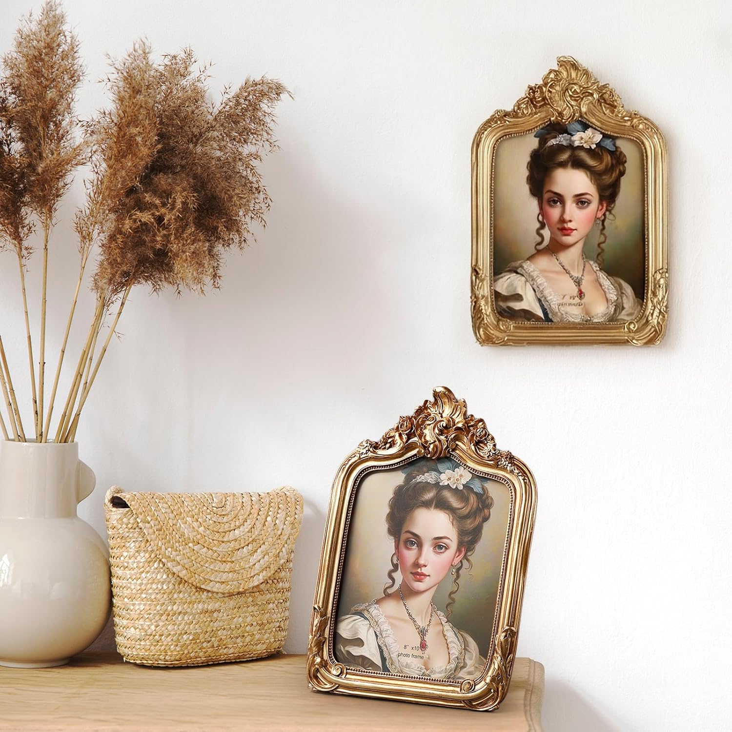 Geelin 2 Pcs 8 x 10 Inches Victorian Gold Frame Baroque Ornate Rectangle Antique Vintage Photo Picture Frame with Backboard Glass Front for Desktop Display Wall Hanging Wedding Bridal Shower (Fashion)