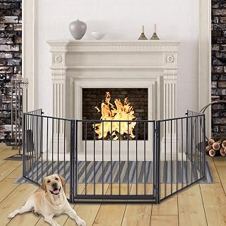 Baby Stove Playpen 305cm Fireplace Cover with Door Metal Stove Grate Foldable Cover Ratchet Grille for Kids Pets 5 Pieces