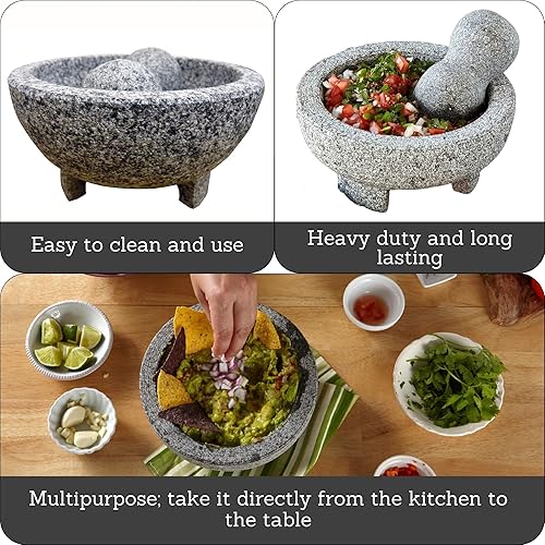 Miniatura 3 de IMUSA Molinillo de especias Molcajete de granito de 6 pulgadas gris