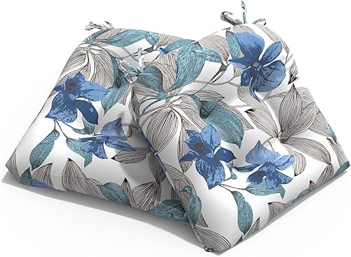 Cojines de mimbre para sillas de patio, para todo tipo de clima, para exteriores, paquete de 2, 19 x 19 x 5 pulgadas, cojines de asiento en forma de