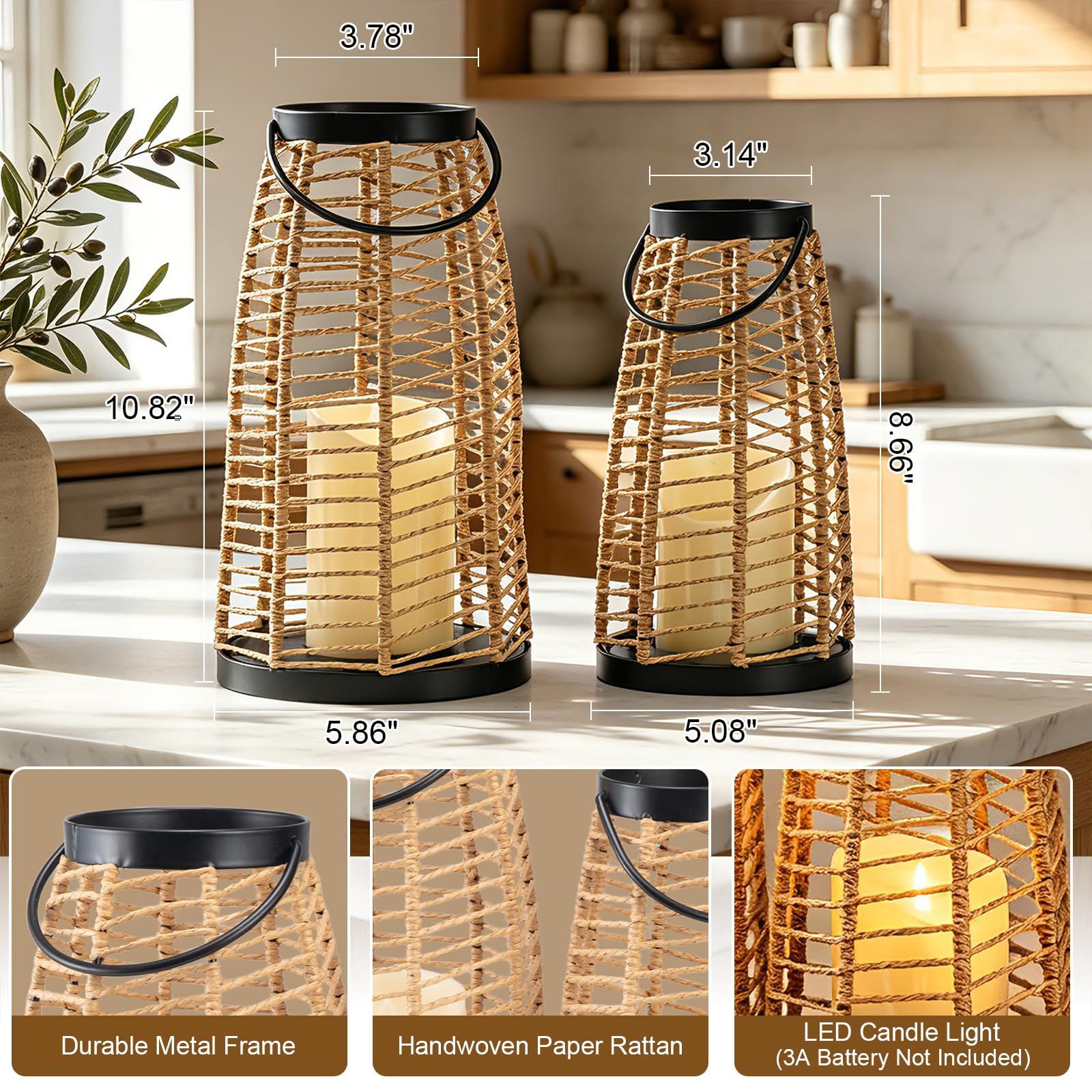 Lanternes décoratives en rotin style bohème pour intérieur et extérieur