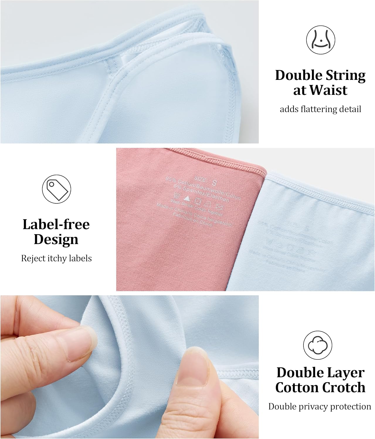 ANLIQI Cotton Underwear for Women High Cut String Bikini Panties Low Rise Hipster Comfort Breathable Stretch Ladie Undies