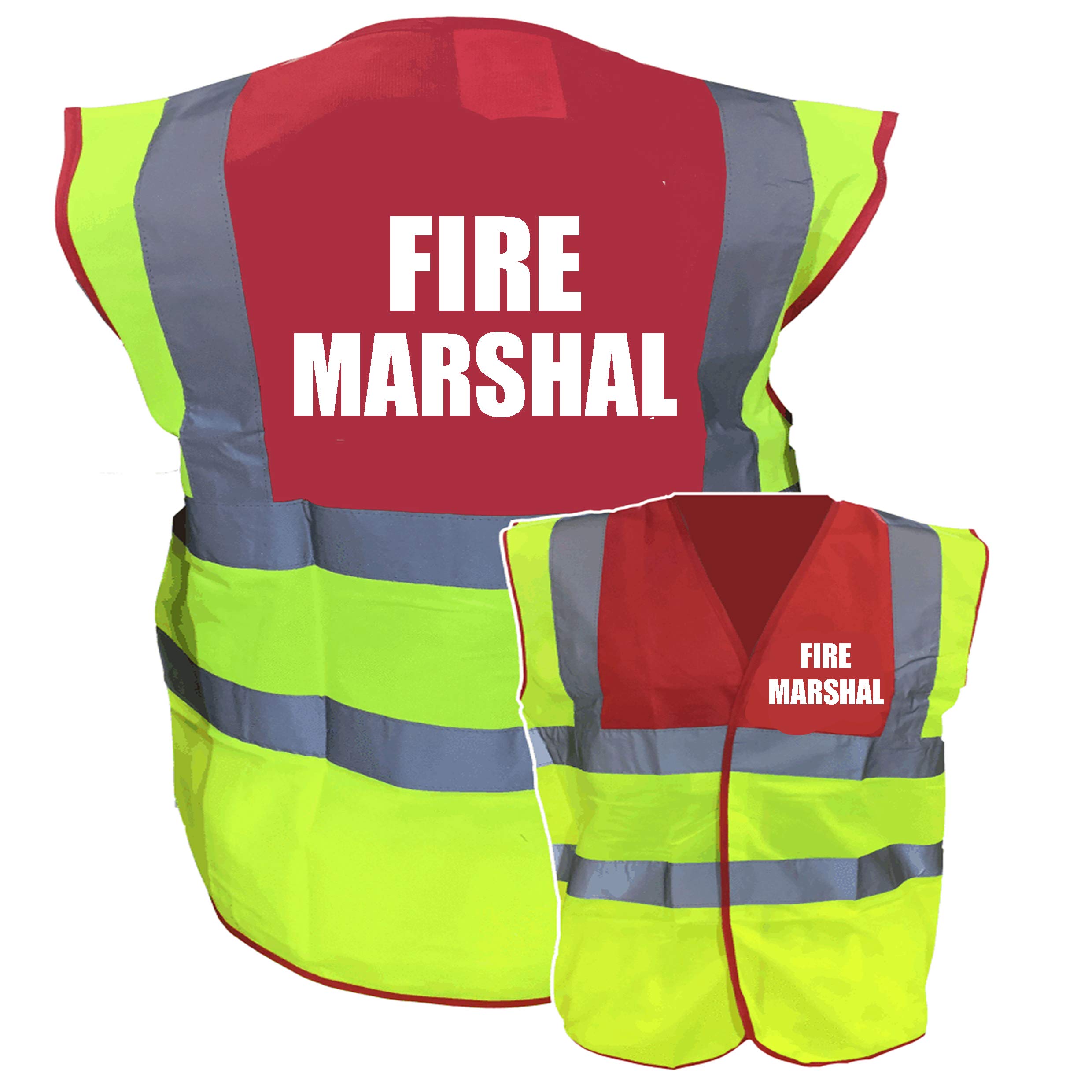 Fire Marshal Printed Hi Vis Red or Yellow Red Hi Vis Safety Vest High Viz Waistcoat Supplied by Simply Hi Vis Clothing UK.