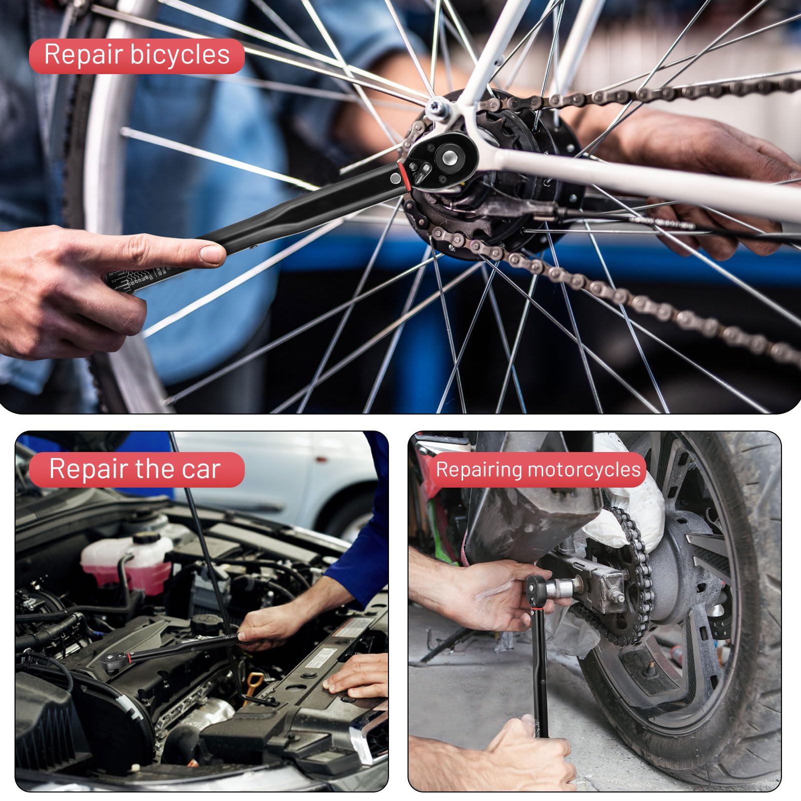 Llave dinamométrica profesional 3/8 pulgadas para coche y moto, 19-110 Nm, ajuste micrométrico de 0,1 Nm con bloqueo, precisión de ±3%, cabeza de trinquete de 72 dientes, pequeña y portátil