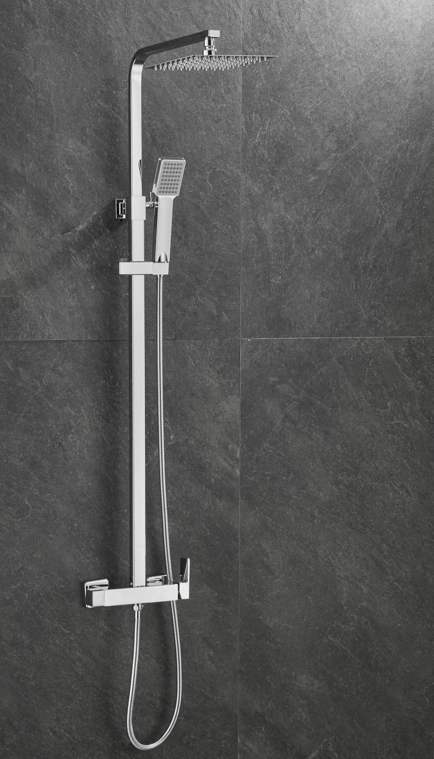 VALAZ Columna Ducha Monomando Cromado | Mezclador Agua Fría y Caliente, Ahorro de Agua | Instalación Fácil y Rápida | Inoxidable, Redonda, Longitud 80-120 cm, Rociador 20 cm, Serie Segura