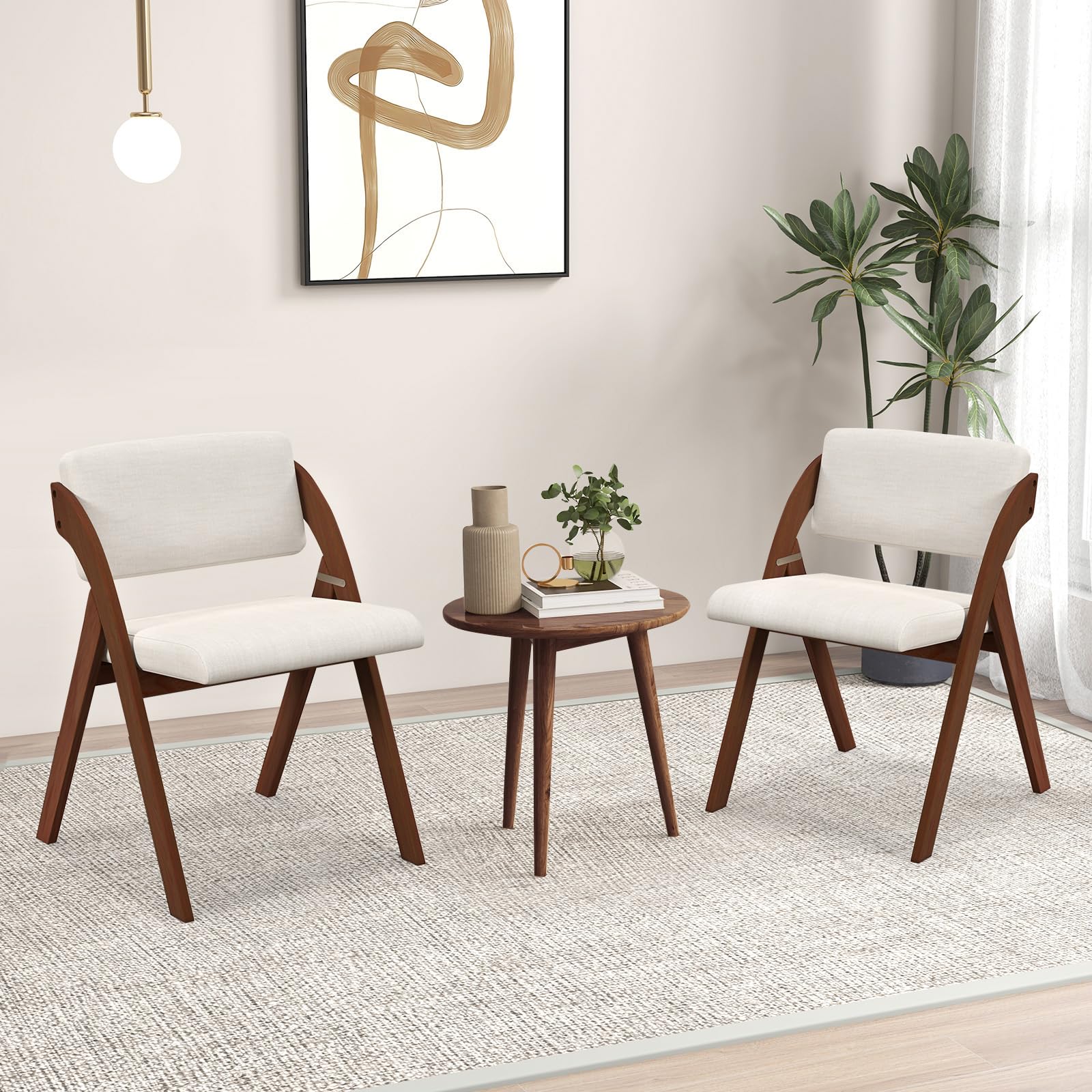 COSTWAY Juego de 2 Sillas de Comedor, Silla Plegable con Patas de Madera de Caucho, Asiento y Respaldo Acolchados, Silla de Cocina Portátil para Oficina y Cocina, 53 x 56 x 76 cm (Nogal y Beige)