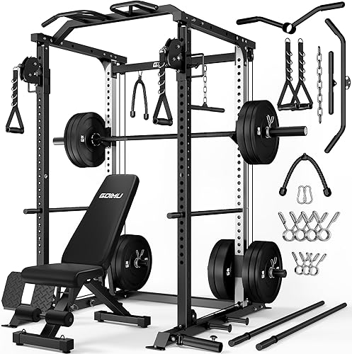 Miniatura 15 de DP01 - Jaula de potencia, estante para sentadillas de 2000 libras con cable cruzado y sistema de polea doble independiente, jaula completa para