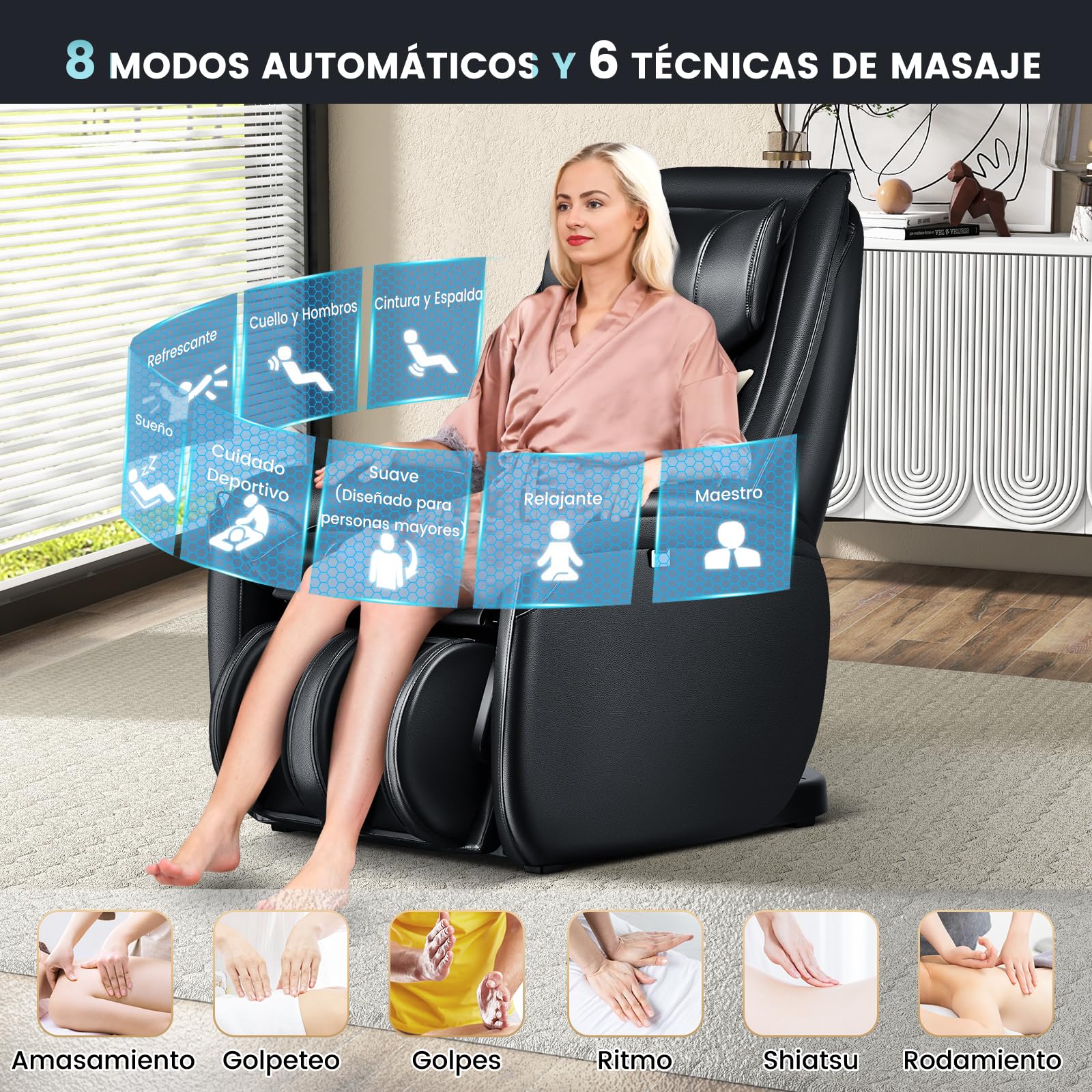 GOPLUS Sillón de Masaje de Pista SL, Reclinable de Cuerpo Completo con Gravedad Cero y Calentador de Cintura, Detección Automática de Hombros, Control Remoto, Ruedas y Almohada (Negro)