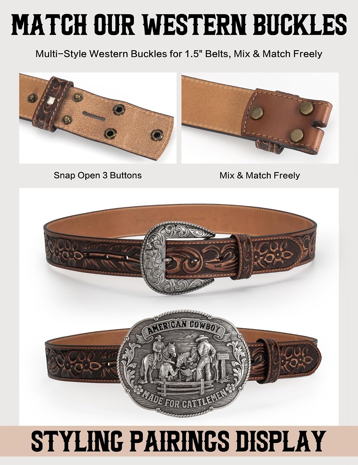 1.5" Heavy-Duty Western Cowboy Belt Without Buckle