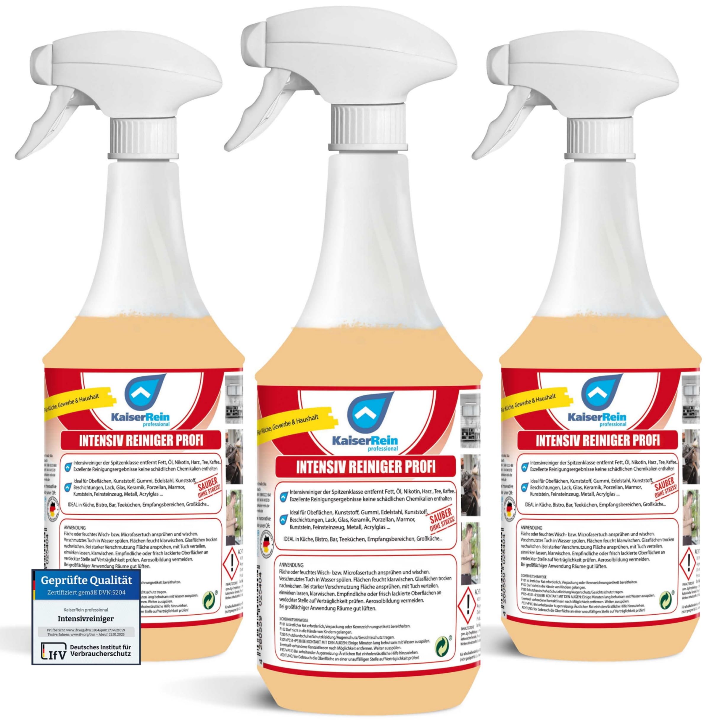 KaiserRein Intensivreiniger Küchenreiniger 3x 1L – Profi Fettlöser Spray – Kraftvolle Reinigung für Küche, Grill, Arbeitsflächen & Edelstahl – Entfernt Fett und hartnäckige Verschmutzungen