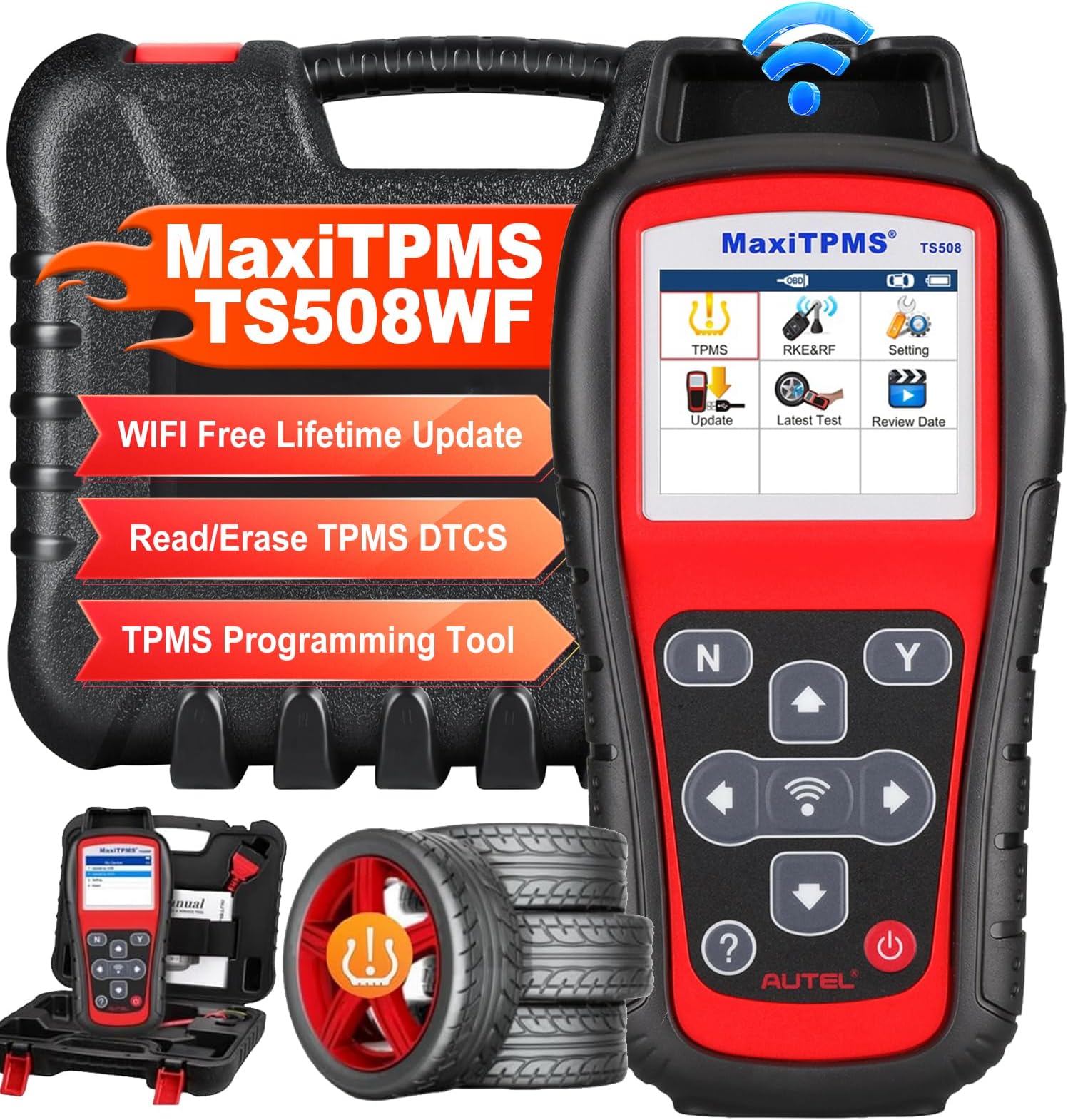 MaxiTPMS TS508WF TPMS Programming Tool Upgrade of TS501 Pro TS408S Activate/Relearn Autel TPMS Sensors, Read/Clear TPMS Code, Free Lifetime Update, TPMS Relearn Tool TPMS Programmer